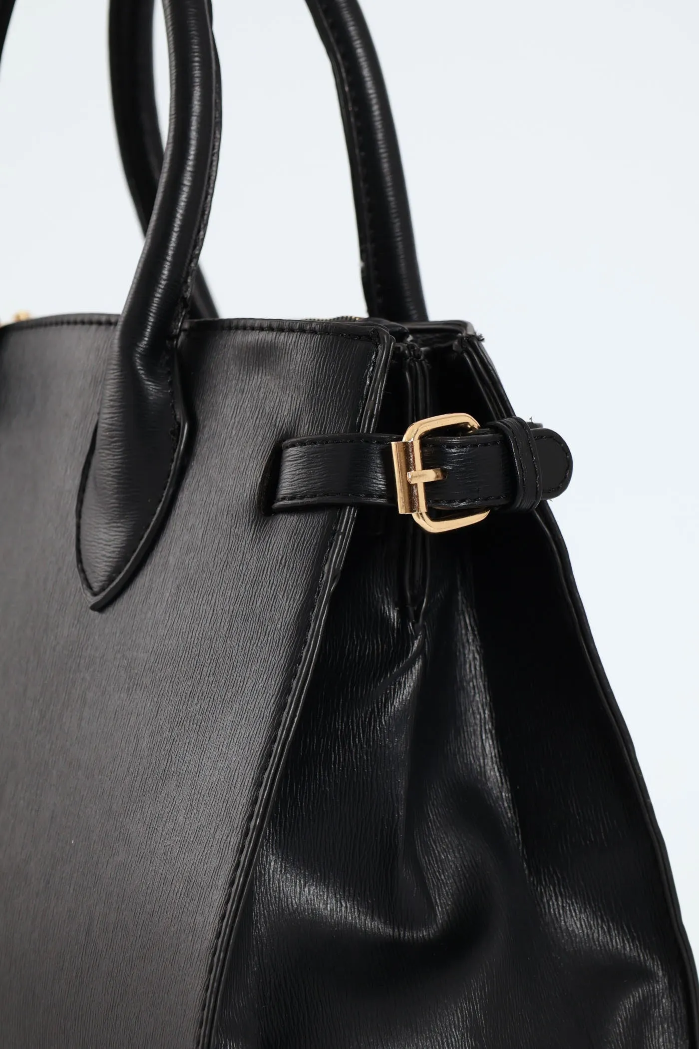Multi Compartment Tote With Buckle Detail - Black