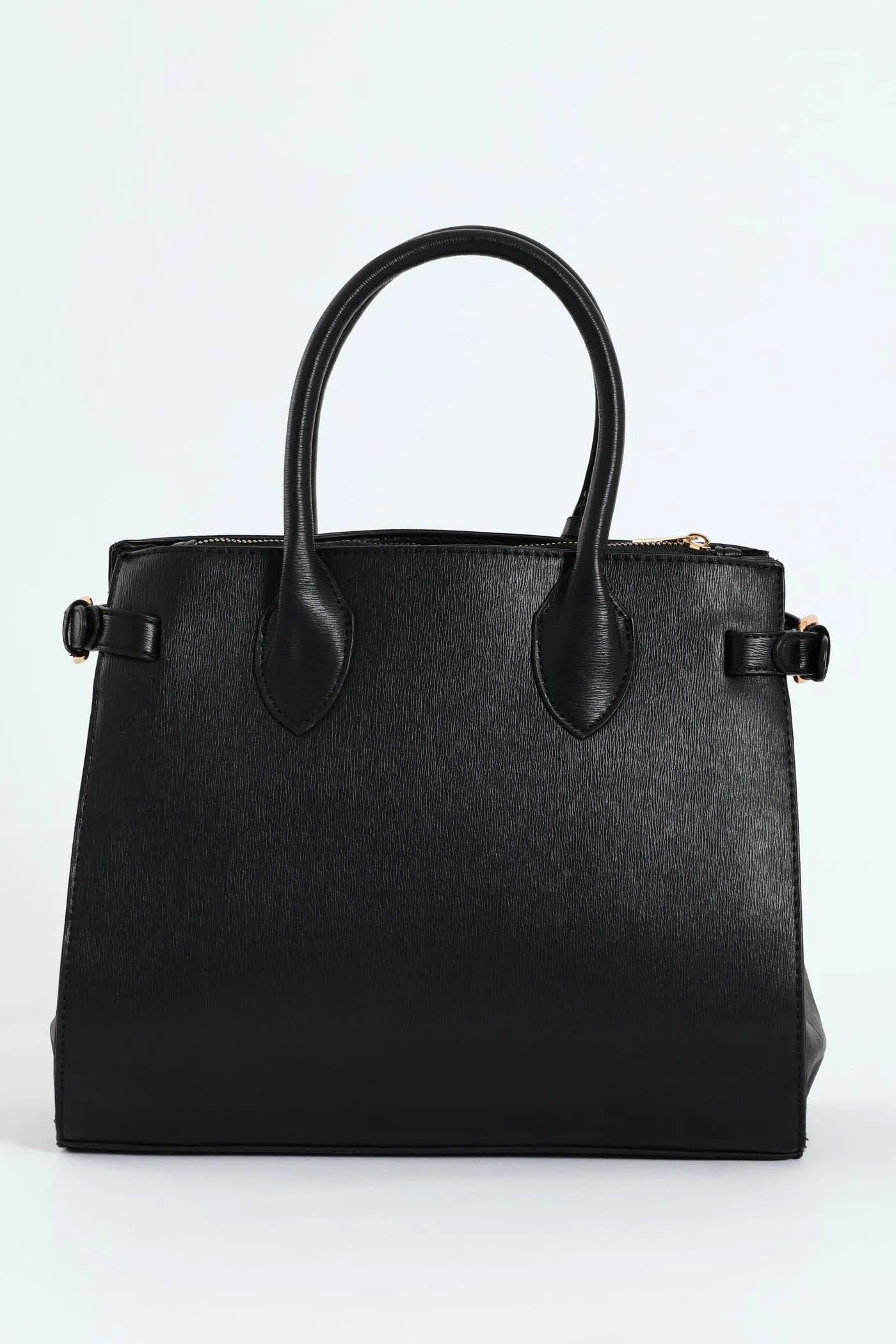 Multi Compartment Tote With Buckle Detail - Black