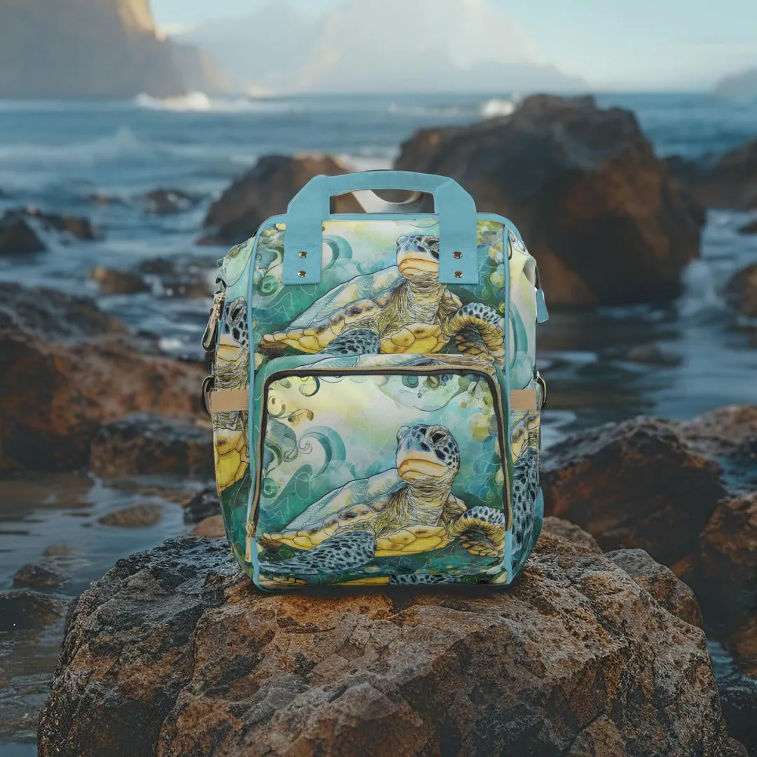 Multifunctional Diaper Backpack - Watercolor Sea Turtle