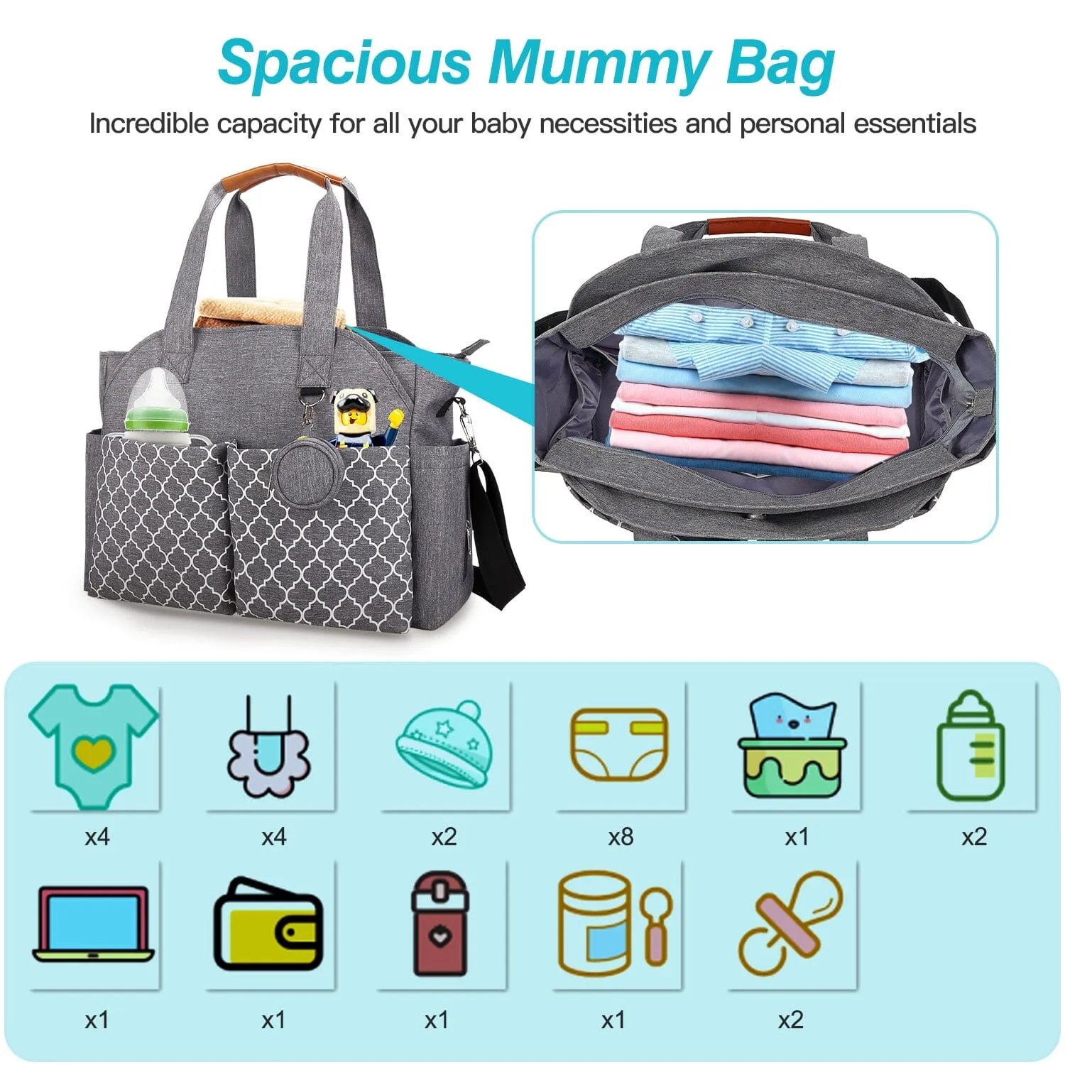 Multifunctional Diaper Changing Tote Bag with Adjustable Messenger Strap