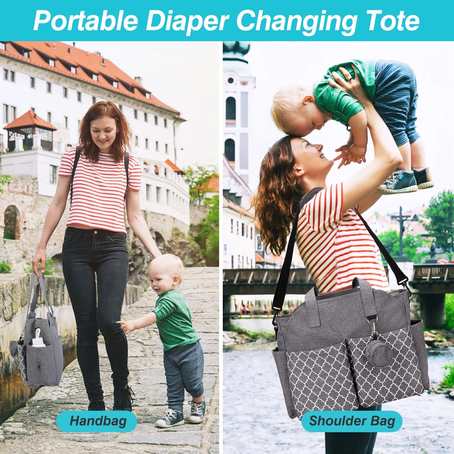 Multifunctional Diaper Changing Tote Bag with Adjustable Messenger Strap