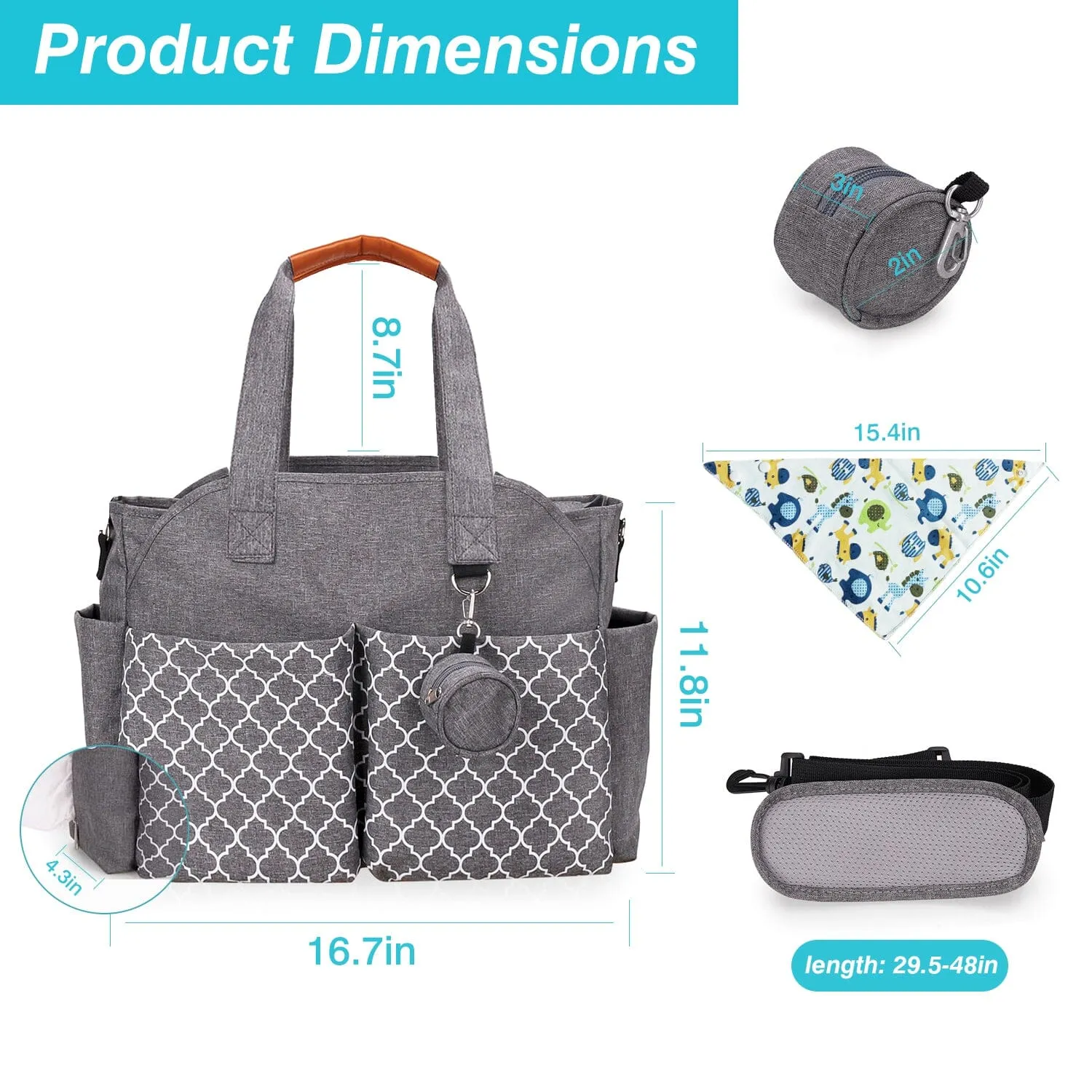 Multifunctional Diaper Changing Tote Bag with Adjustable Messenger Strap