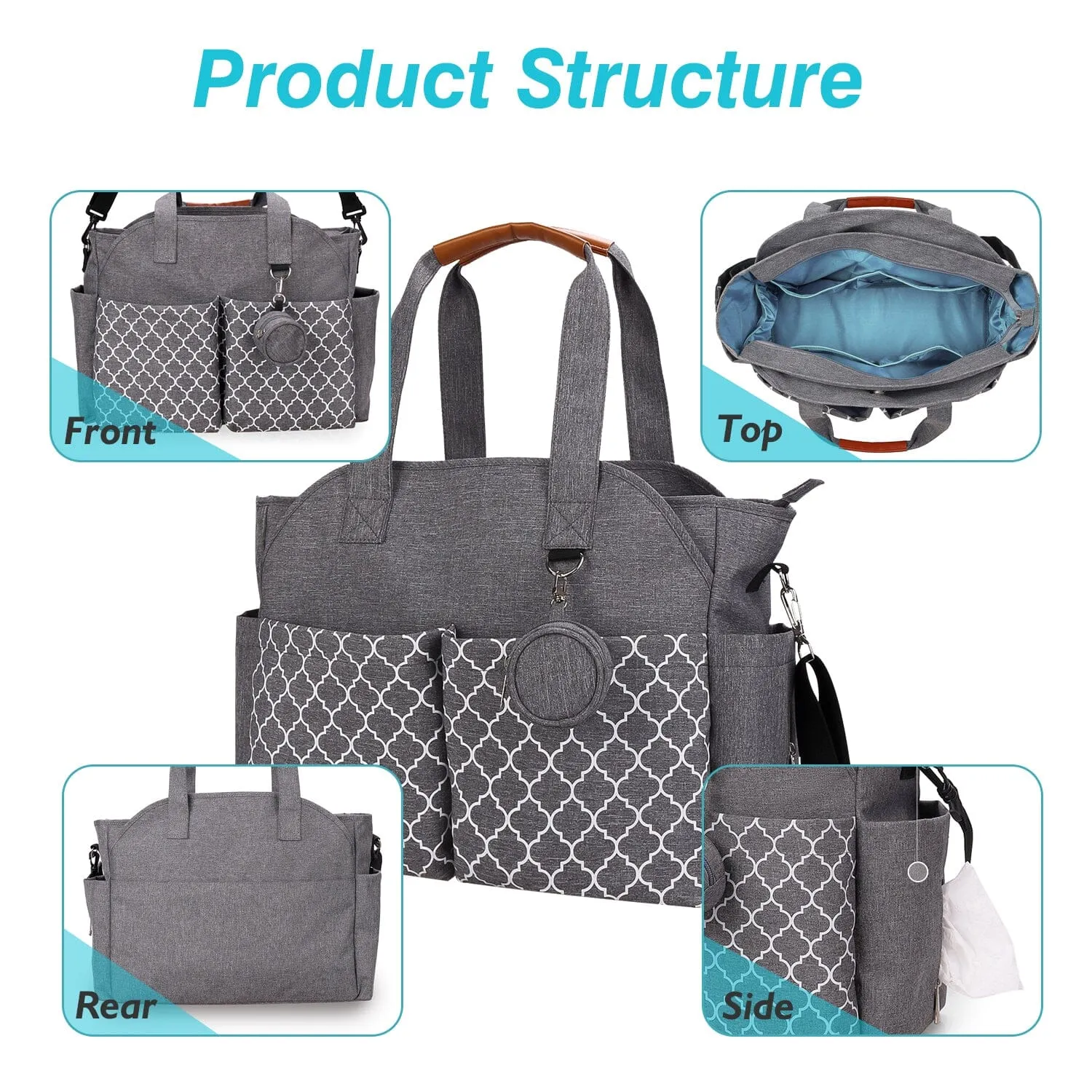 Multifunctional Diaper Changing Tote Bag with Adjustable Messenger Strap
