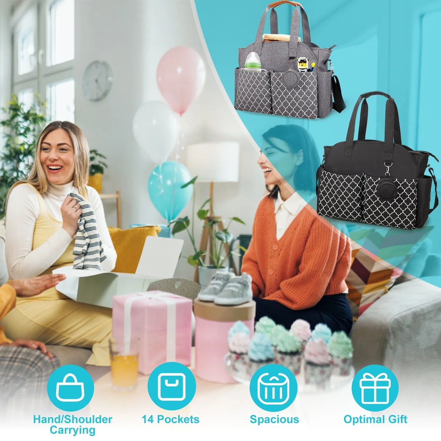 Multifunctional Diaper Changing Tote Bag with Adjustable Messenger Strap