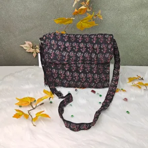 Multizipper Sling 4 Zips Black with Red Floral Prints Design
