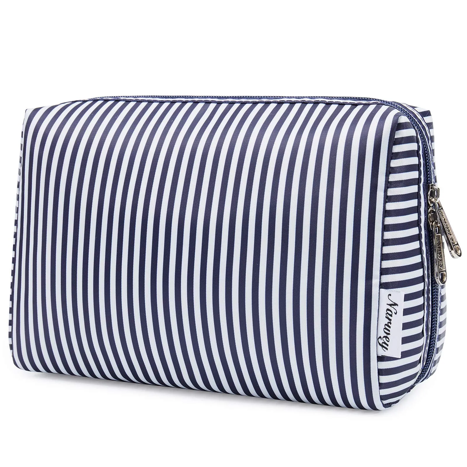 Narwey Cute Makeup Bag Travel Cosmetic Bag Organizer Toiletry Bag Make Up Bags with Compartments for Women Girls (Large, Blue Stripe)