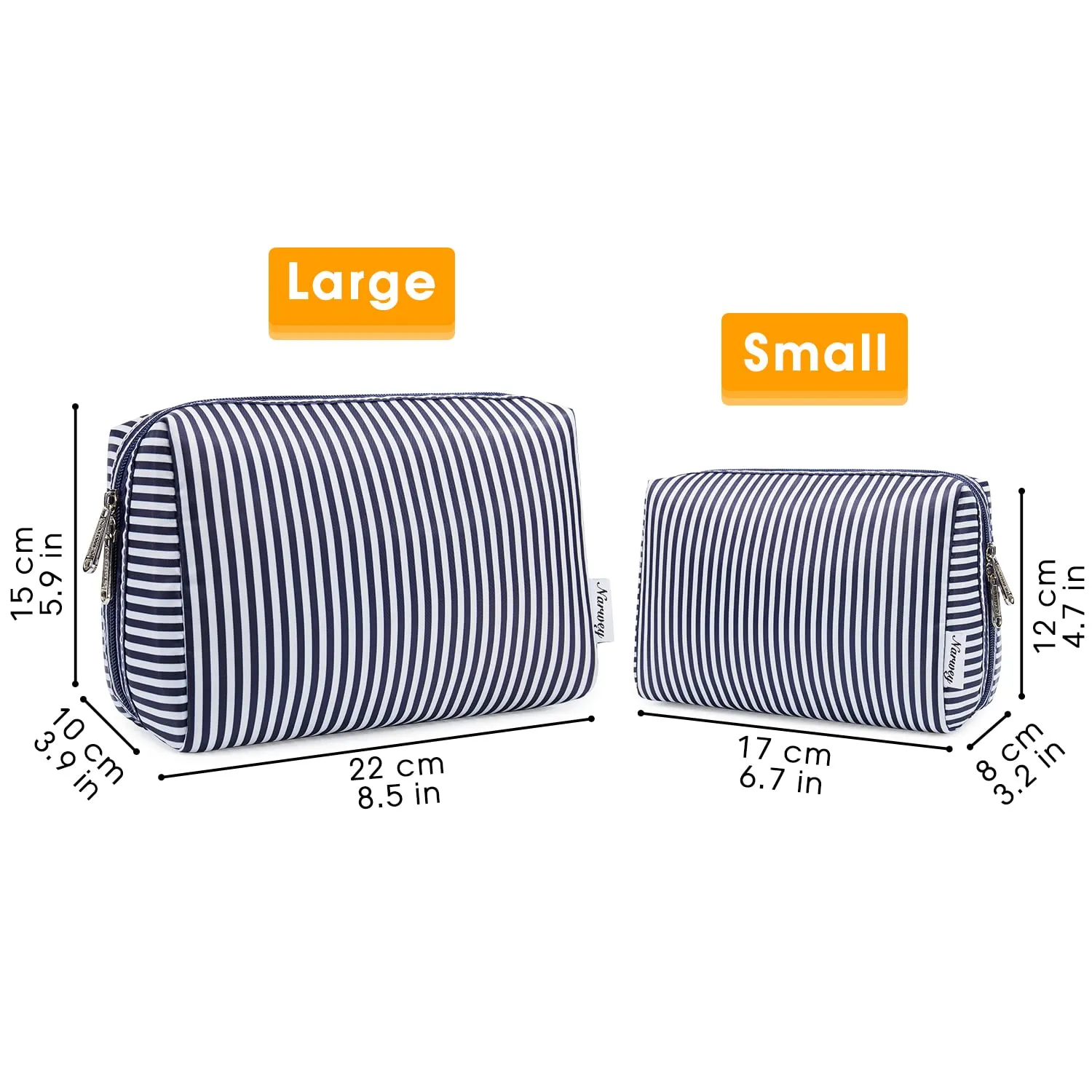 Narwey Cute Makeup Bag Travel Cosmetic Bag Organizer Toiletry Bag Make Up Bags with Compartments for Women Girls (Large, Blue Stripe)