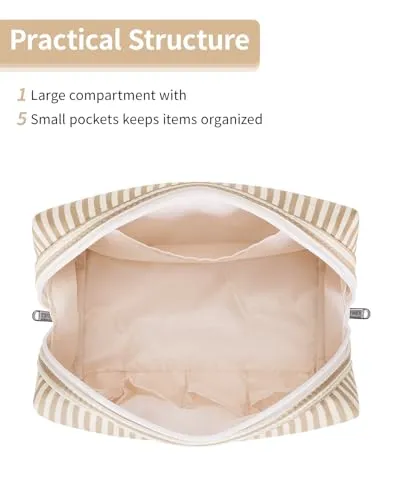 Narwey Cute Makeup Bag Travel Cosmetic Bag Organizer Toiletry Bag Make Up Bags with Compartments for Women Girls (Large, Flamingo)