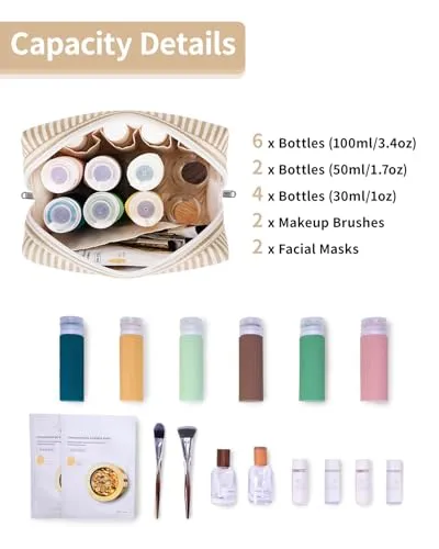 Narwey Cute Makeup Bag Travel Cosmetic Bag Organizer Toiletry Bag Make Up Bags with Compartments for Women Girls (Large, Flamingo)