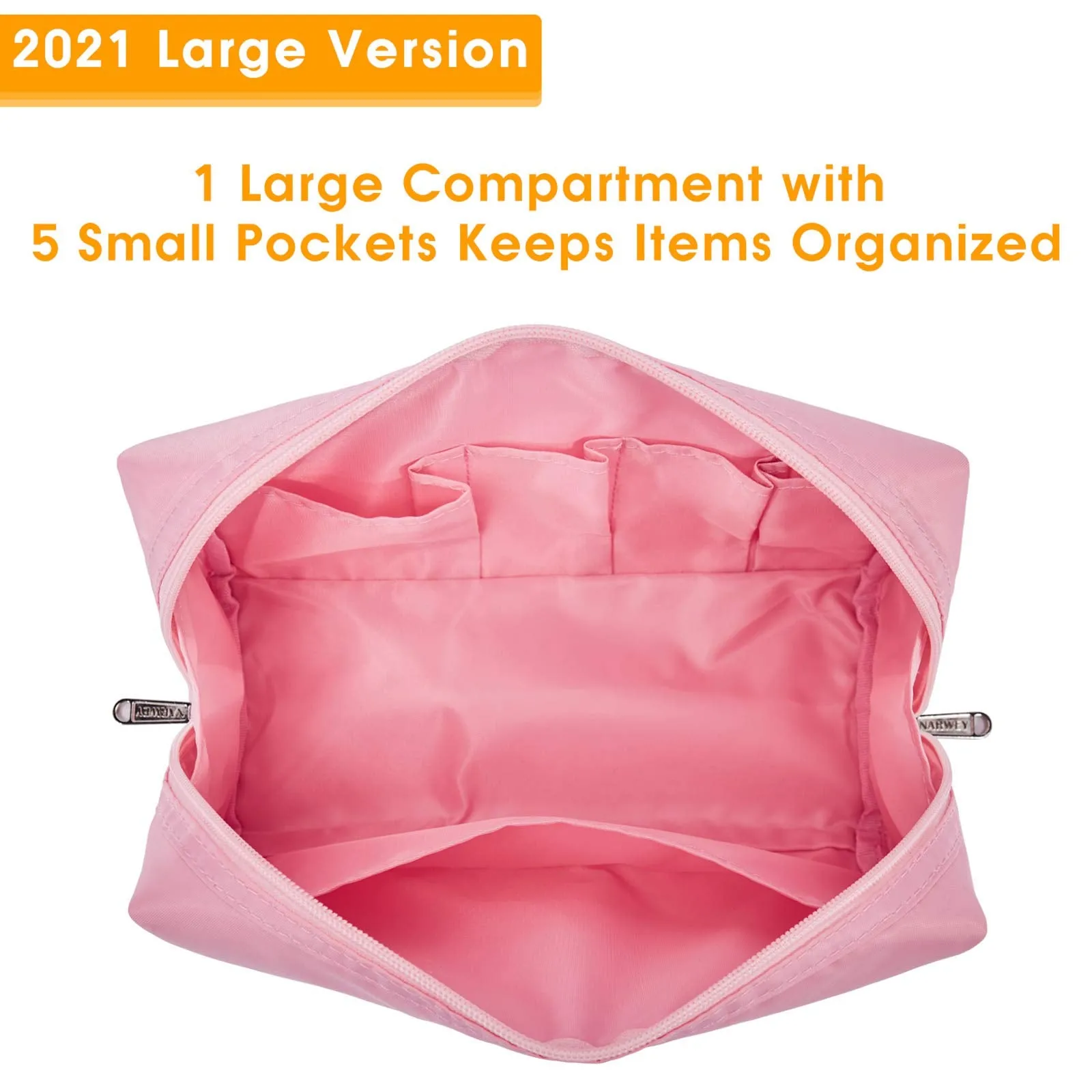 Narwey Cute Makeup Bag Travel Cosmetic Bag Organizer Toiletry Bag Make Up Bags with Compartments for Women Girls (Large, Pink)