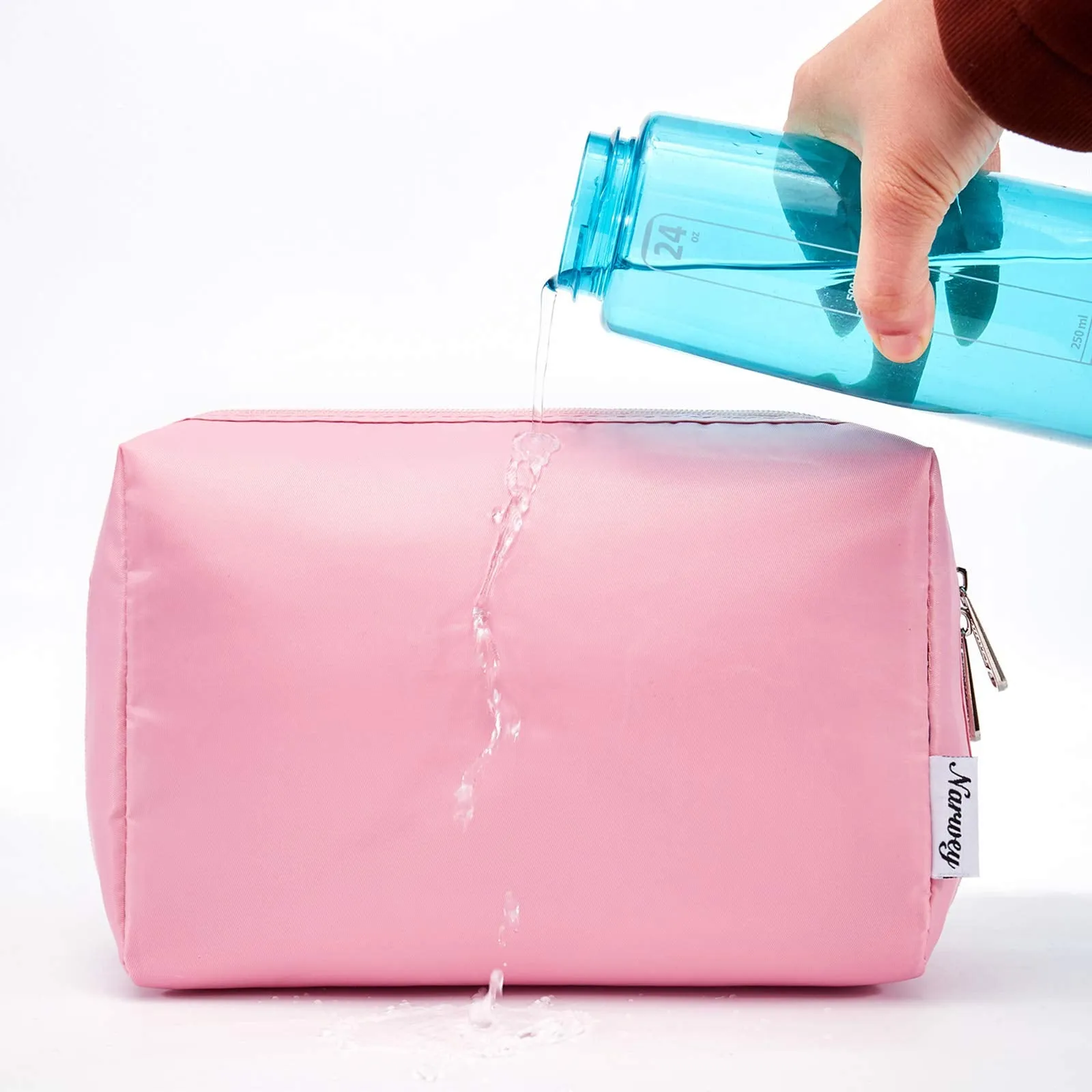 Narwey Cute Makeup Bag Travel Cosmetic Bag Organizer Toiletry Bag Make Up Bags with Compartments for Women Girls (Large, Pink)