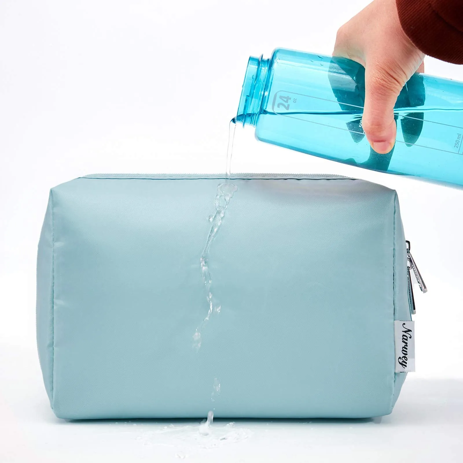 Narwey Cute Makeup Bag Travel Cosmetic Bag Organizer Toiletry Bag Make Up Bags with Compartments for Women Girls (Large, Sky Blue)