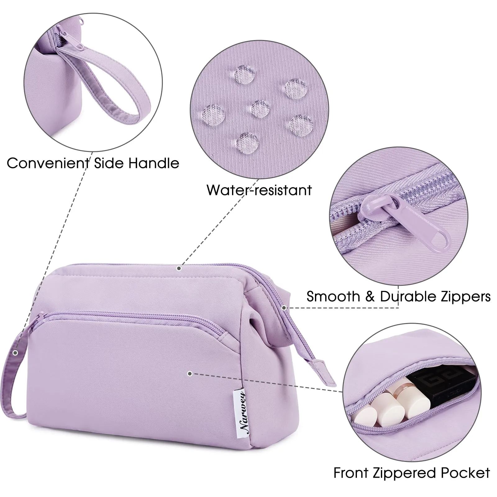 Narwey Makeup Bag Women Wide-open Make up Bag Travel Cosmetic Bag Organizer Toiletry Bag for Cosmetics Toiletries Accessories (Purple)