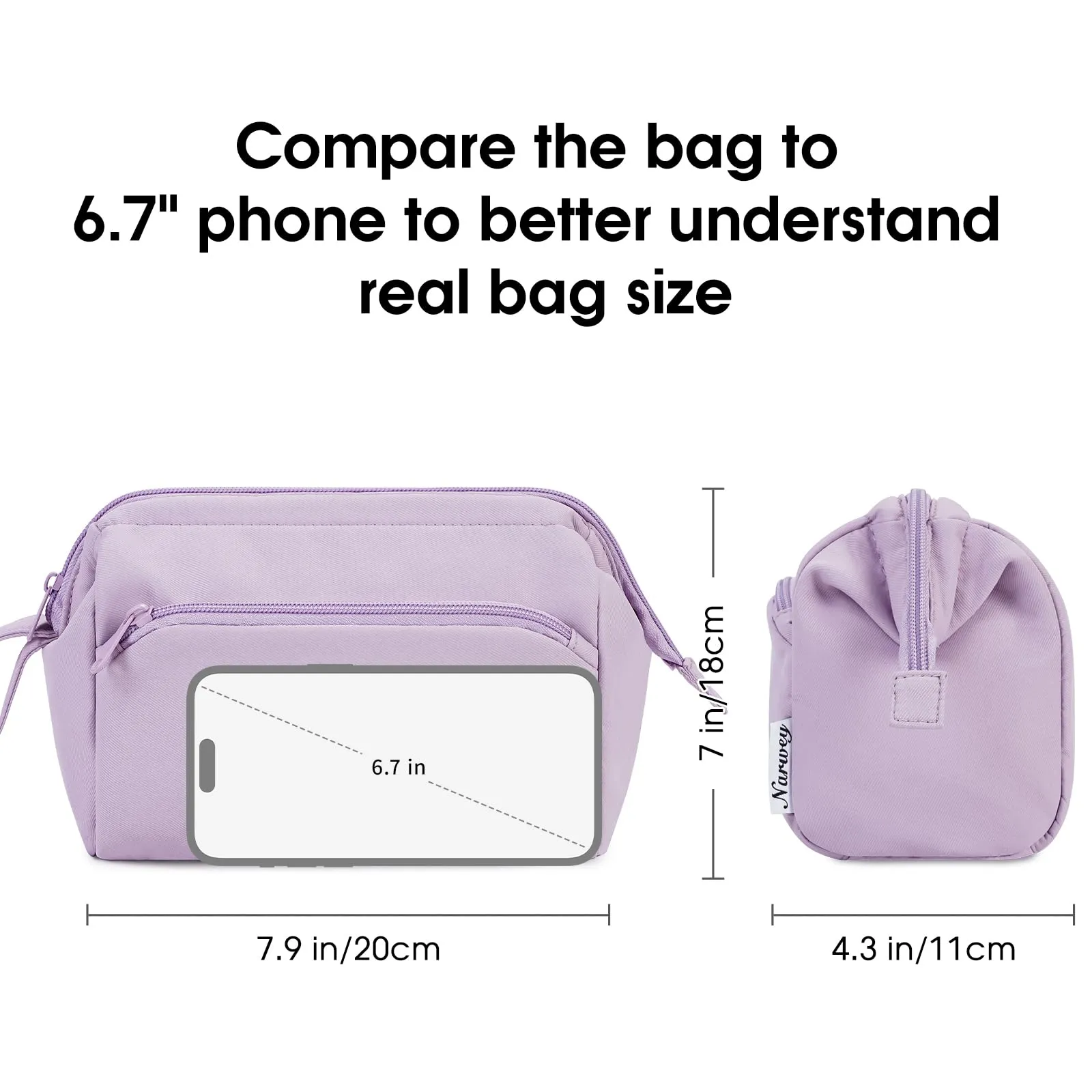 Narwey Makeup Bag Women Wide-open Make up Bag Travel Cosmetic Bag Organizer Toiletry Bag for Cosmetics Toiletries Accessories (Purple)