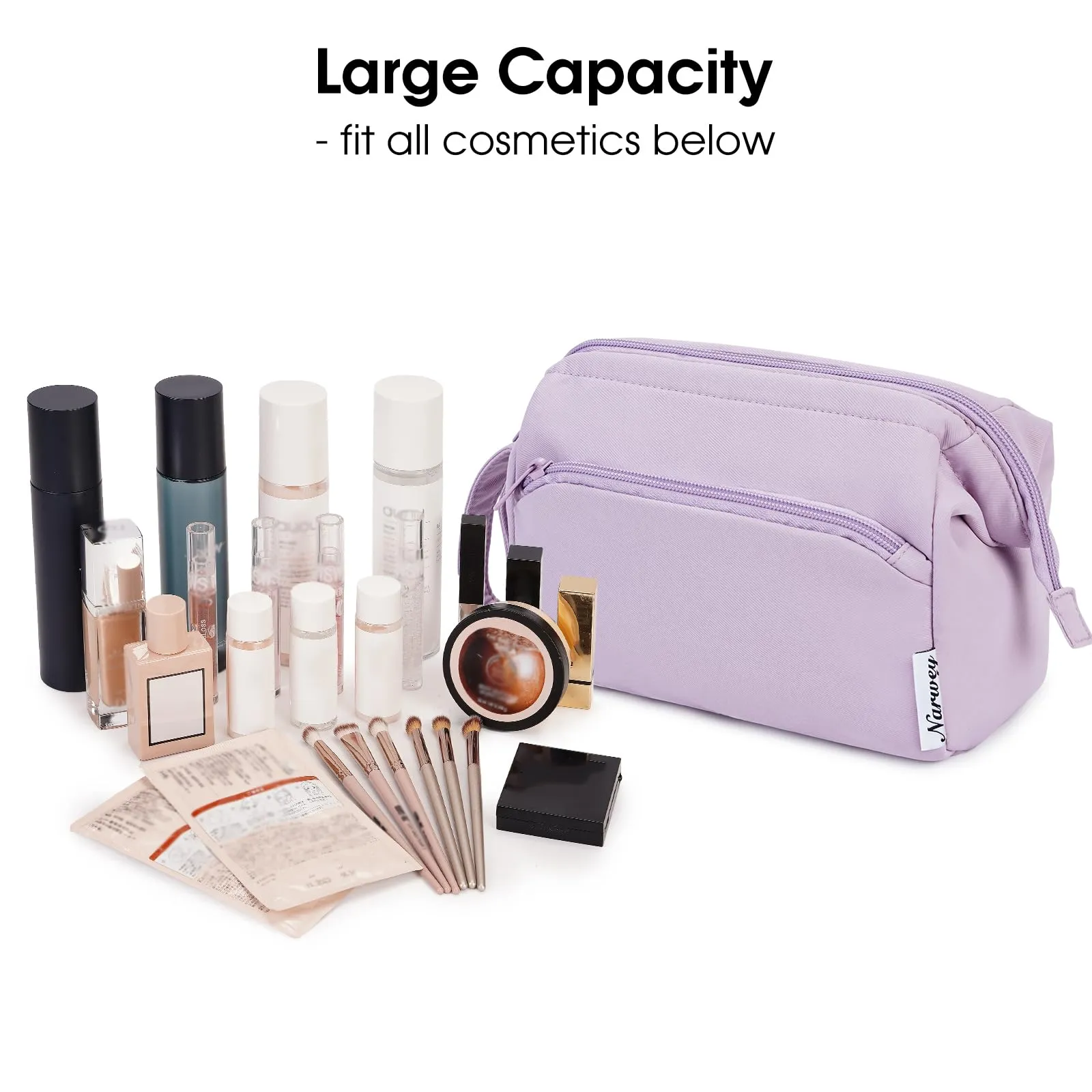 Narwey Makeup Bag Women Wide-open Make up Bag Travel Cosmetic Bag Organizer Toiletry Bag for Cosmetics Toiletries Accessories (Purple)