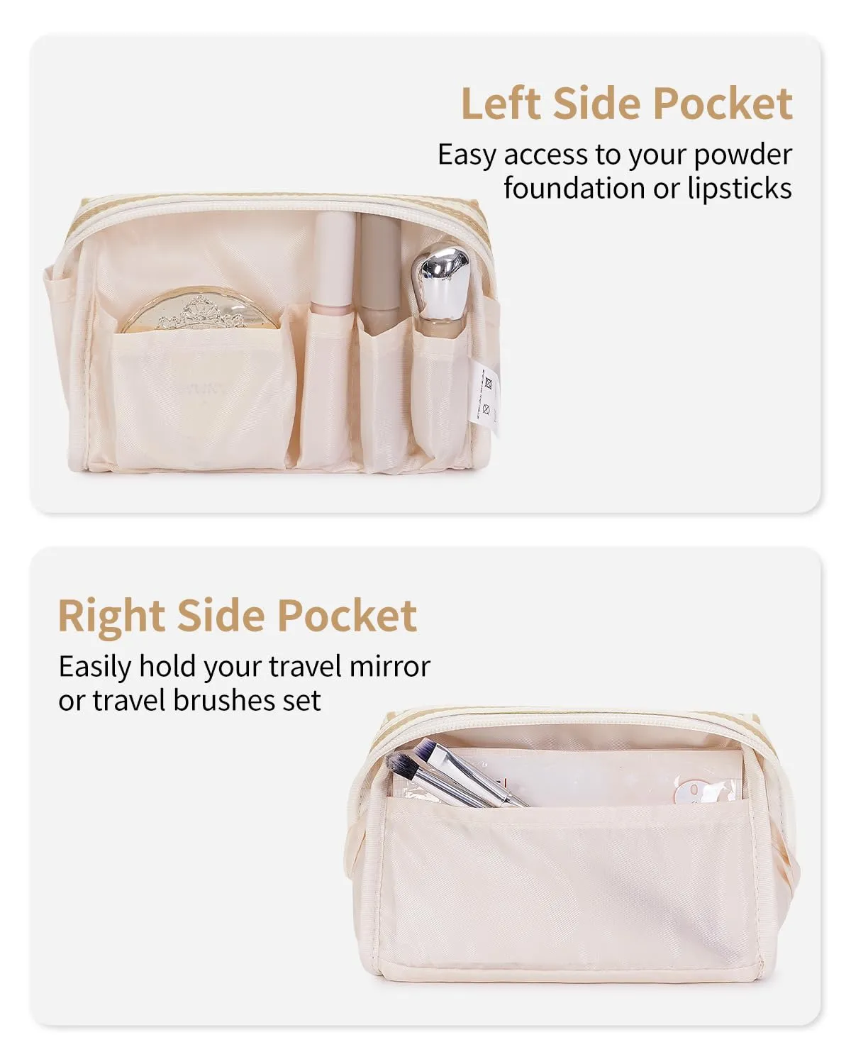 Narwey Small Striped Makeup Bag for Purse Mini Cosmetic Bag Travel Makeup Pouch Zipper Pouch Cute Make up Bags with Compartments for Women Girls (Brown Stripe, Small)