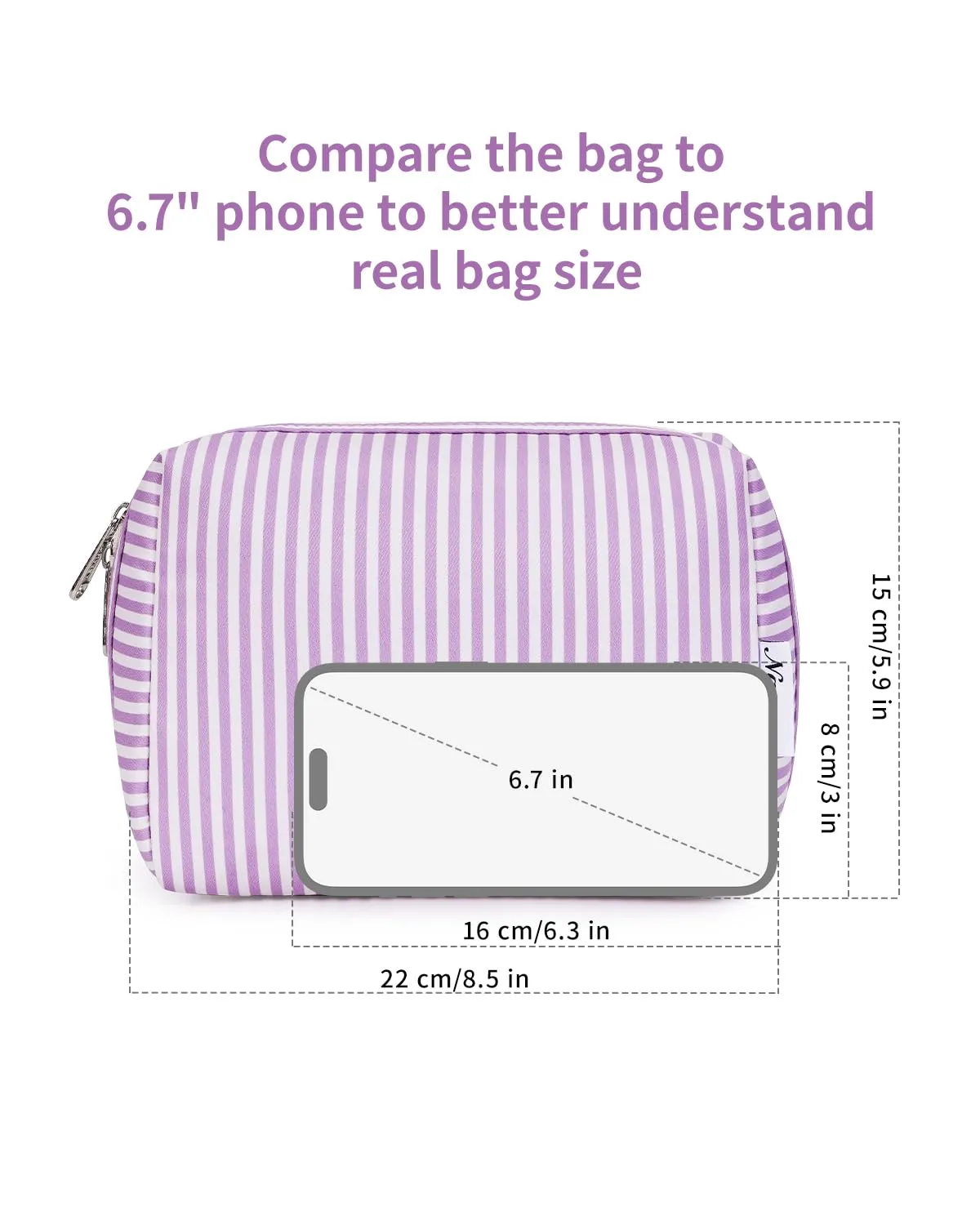 Narwey Striped Makeup Bag Travel Cosmetic Bag Organizer Toiletry Bag Make Up Bags with Compartments for Women Girls (Large, Purple Stripe)