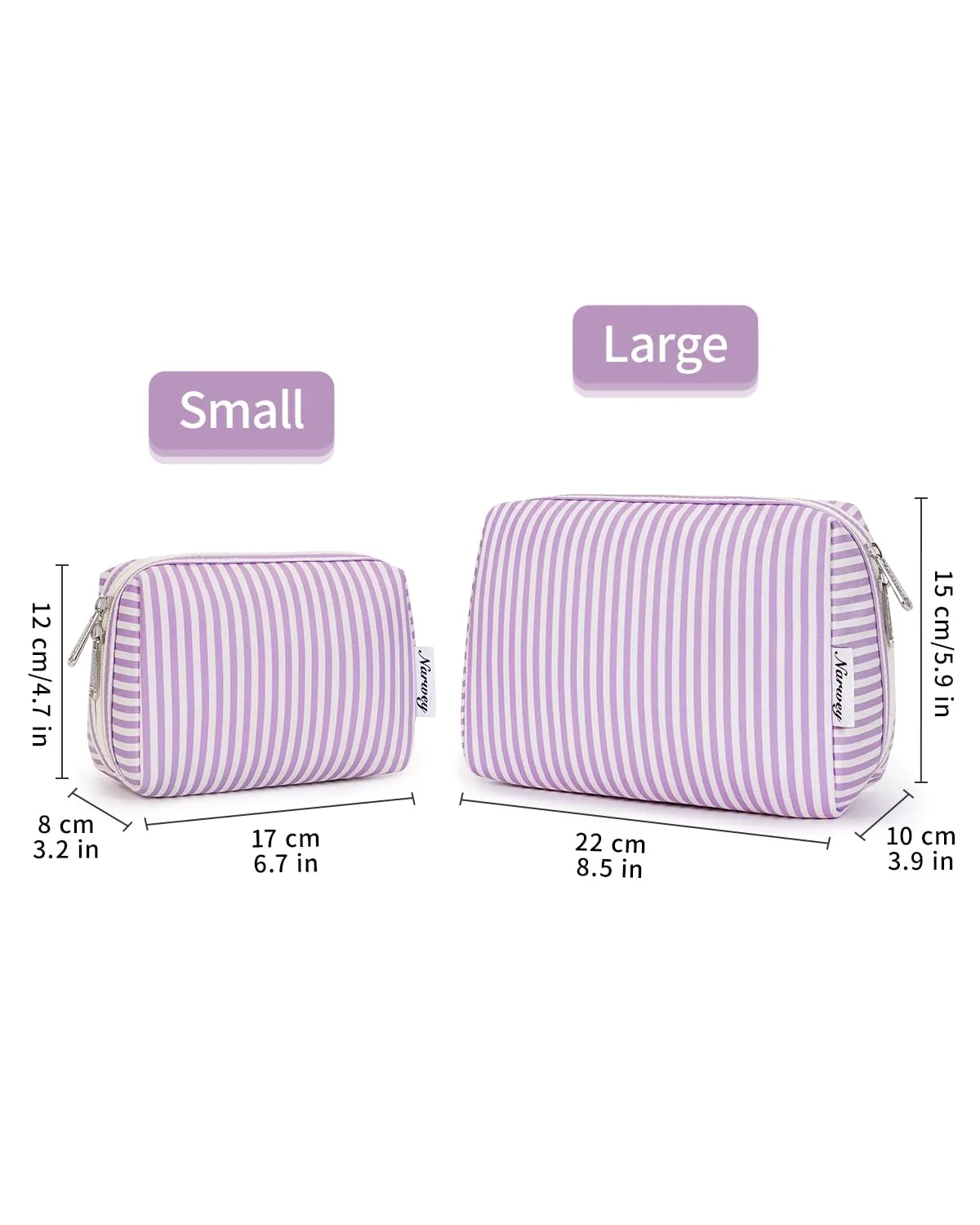 Narwey Striped Makeup Bag Travel Cosmetic Bag Organizer Toiletry Bag Make Up Bags with Compartments for Women Girls (Large, Purple Stripe)