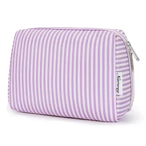 Narwey Striped Makeup Bag Travel Cosmetic Bag Organizer Toiletry Bag Make Up Bags with Compartments for Women Girls (Large, Purple Stripe)