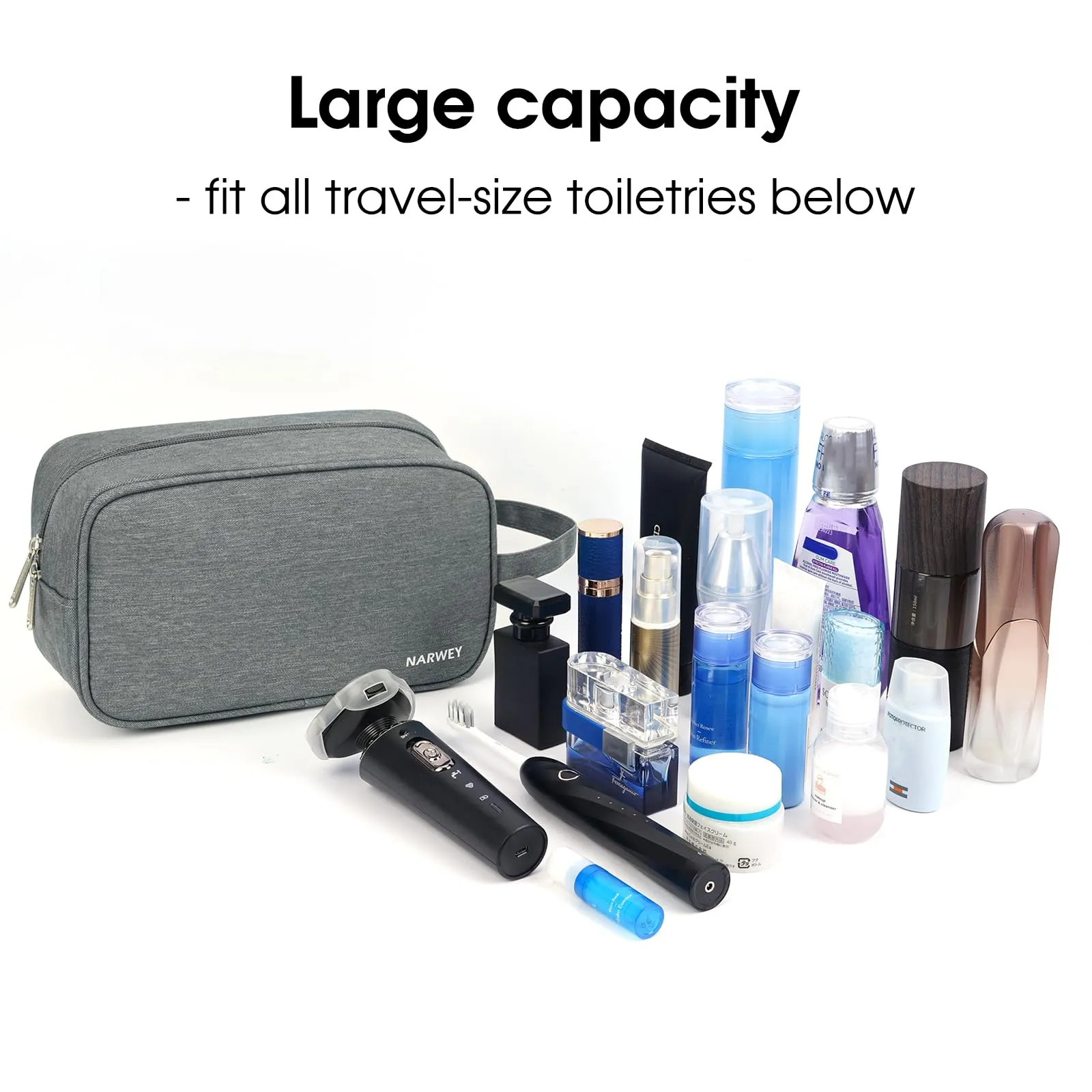 Narwey Travel Toiletry Bag for Women Traveling Dopp Kit Men Toiletries Bag Cosmetic Bag Makeup Bag Medicine Bag for Traveling (Grey)