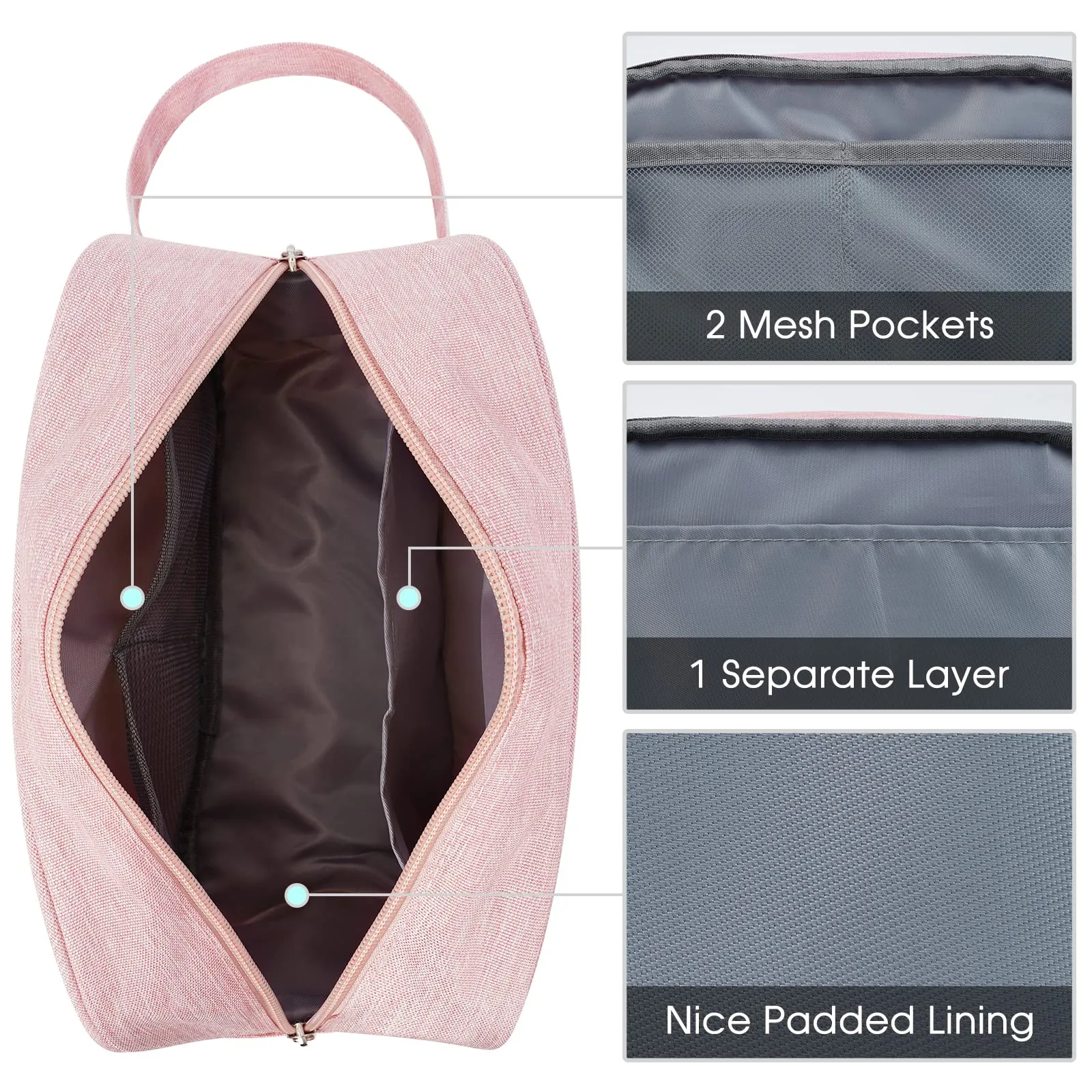 Narwey Travel Toiletry Bag for Women Traveling Dopp Kit Travel Bag for Toiletries Cosmetic Bag Makeup Bag Medicine Bag for Traveling (Pink)