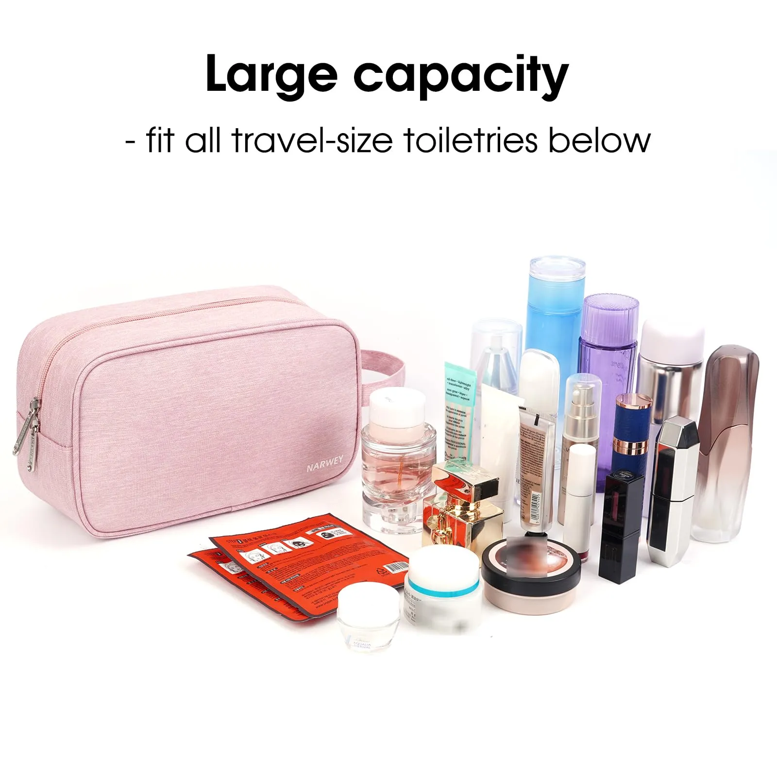Narwey Travel Toiletry Bag for Women Traveling Dopp Kit Travel Bag for Toiletries Cosmetic Bag Makeup Bag Medicine Bag for Traveling (Pink)