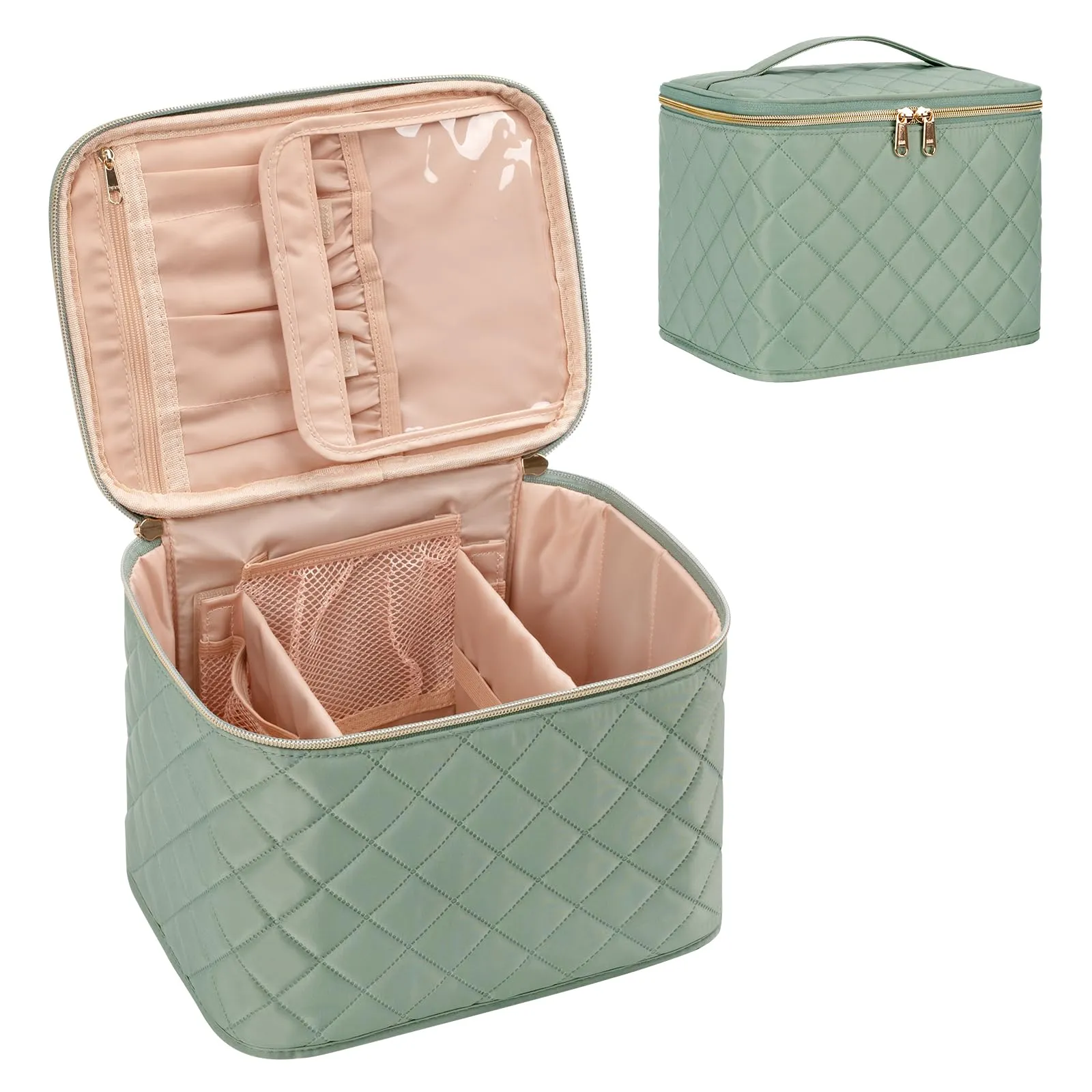OCHEAL Makeup Bag,Large Travel Makeup Bag Organizer Cosmetic Bags for Women Washable Make Up Bag Organizer Case with Dividers - Green
