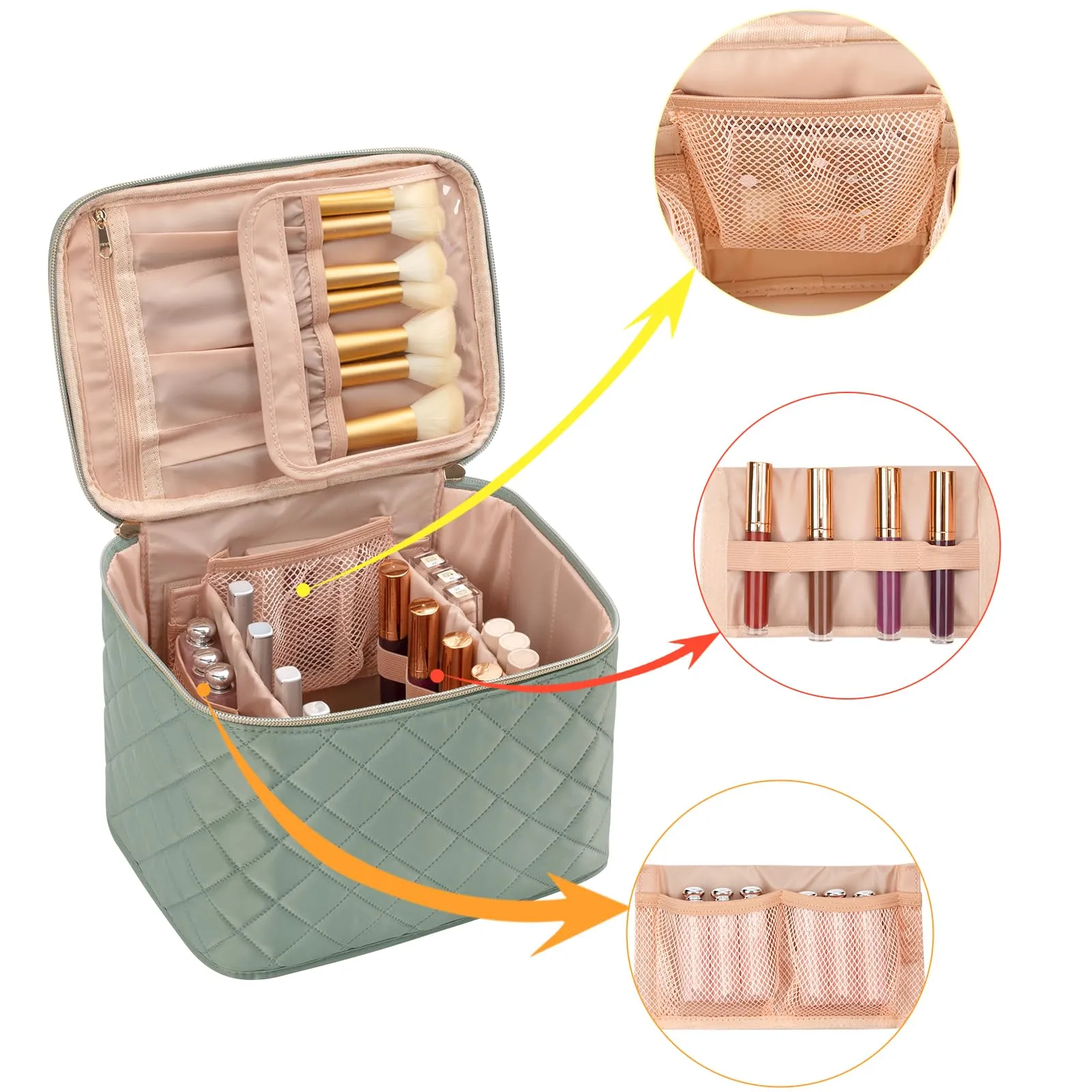 OCHEAL Makeup Bag,Large Travel Makeup Bag Organizer Cosmetic Bags for Women Washable Make Up Bag Organizer Case with Dividers - Green