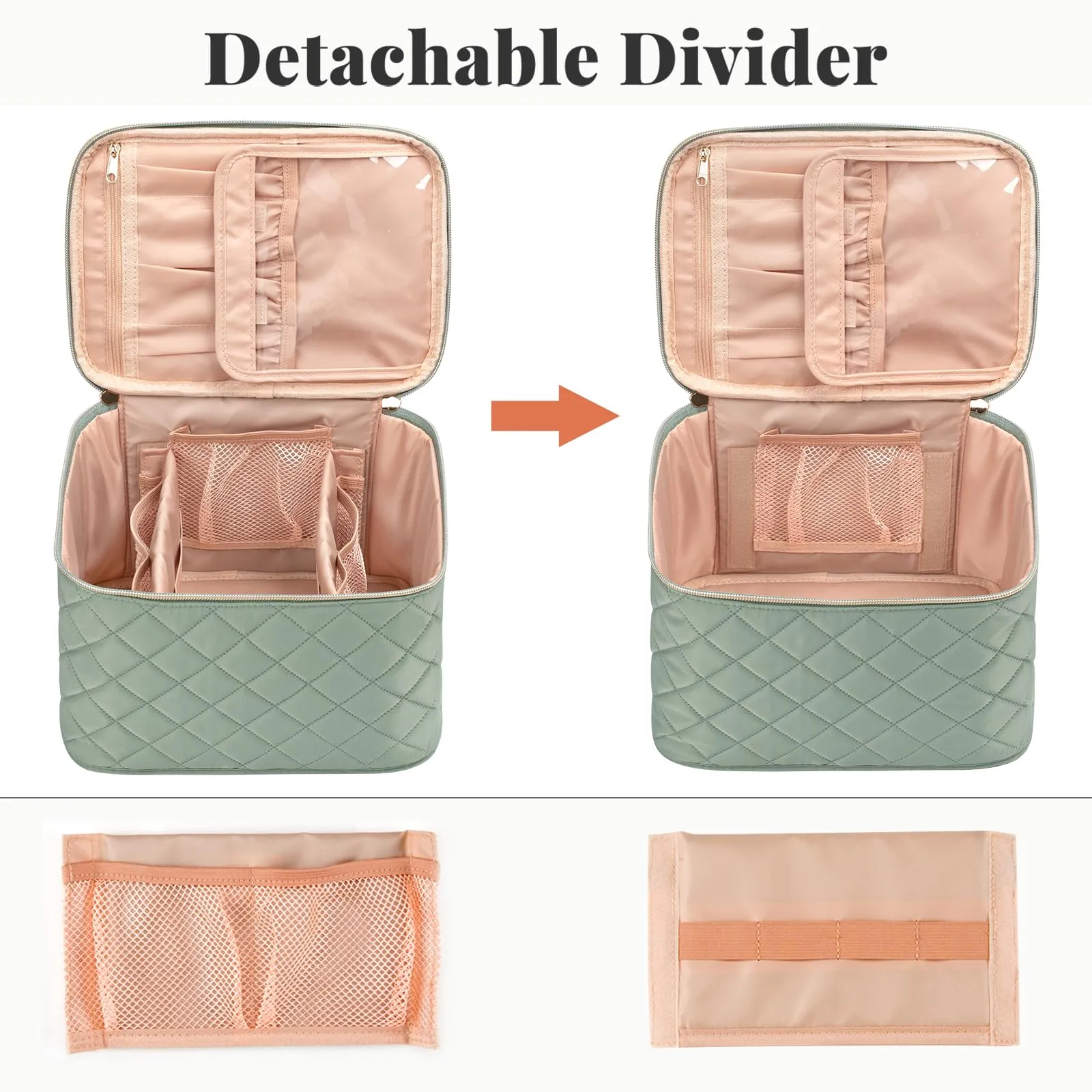 OCHEAL Makeup Bag,Large Travel Makeup Bag Organizer Cosmetic Bags for Women Washable Make Up Bag Organizer Case with Dividers - Green