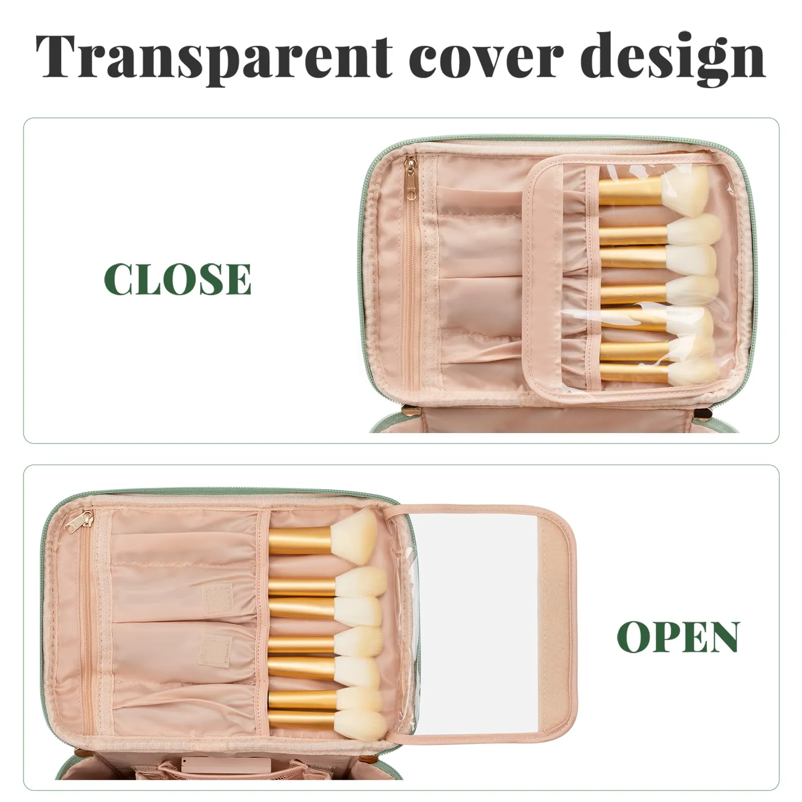 OCHEAL Makeup Bag,Large Travel Makeup Bag Organizer Cosmetic Bags for Women Washable Make Up Bag Organizer Case with Dividers - Green