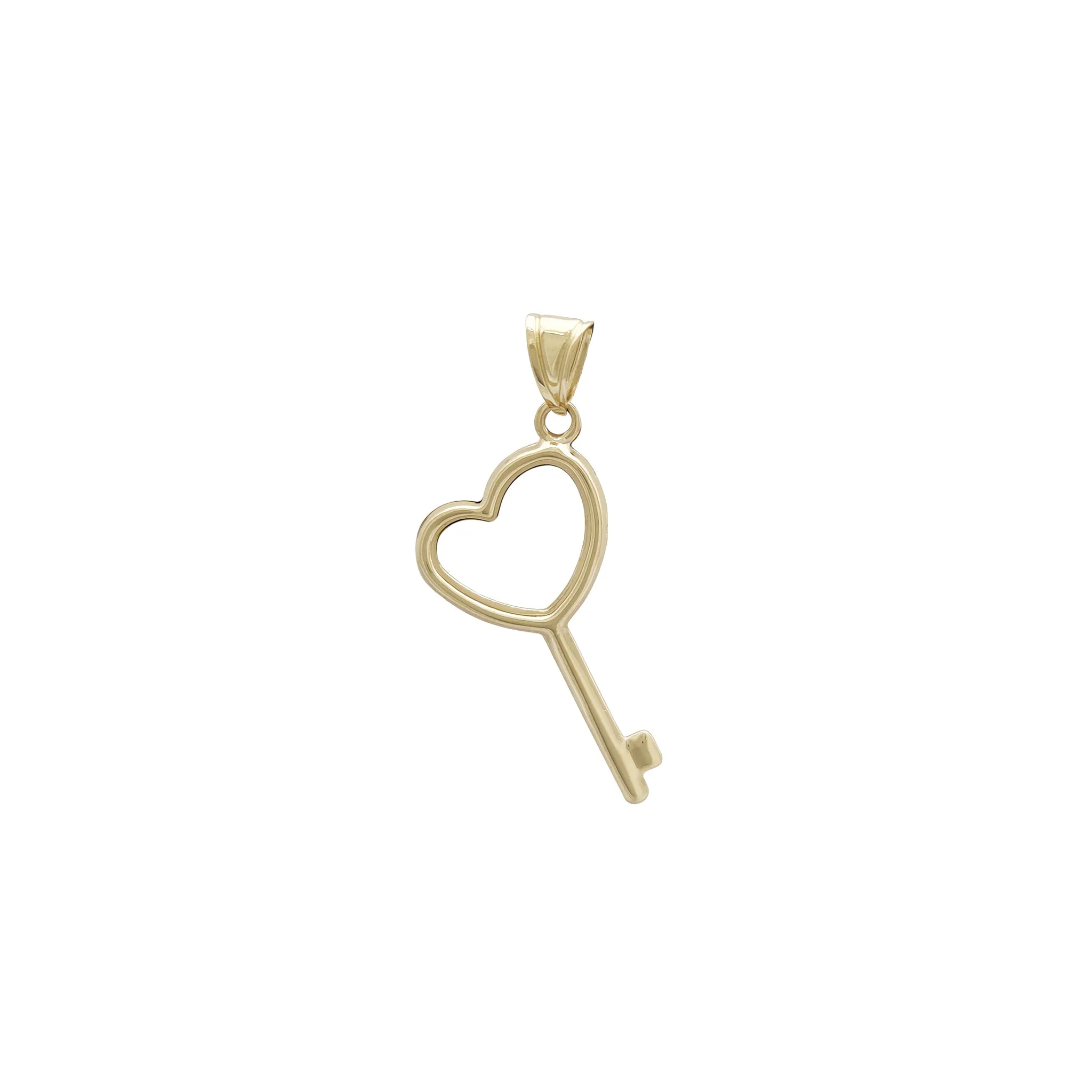 Outline Heart Skeleton Key Pendant (14K)
