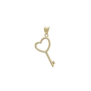 Outline Heart Skeleton Key Pendant (14K)
