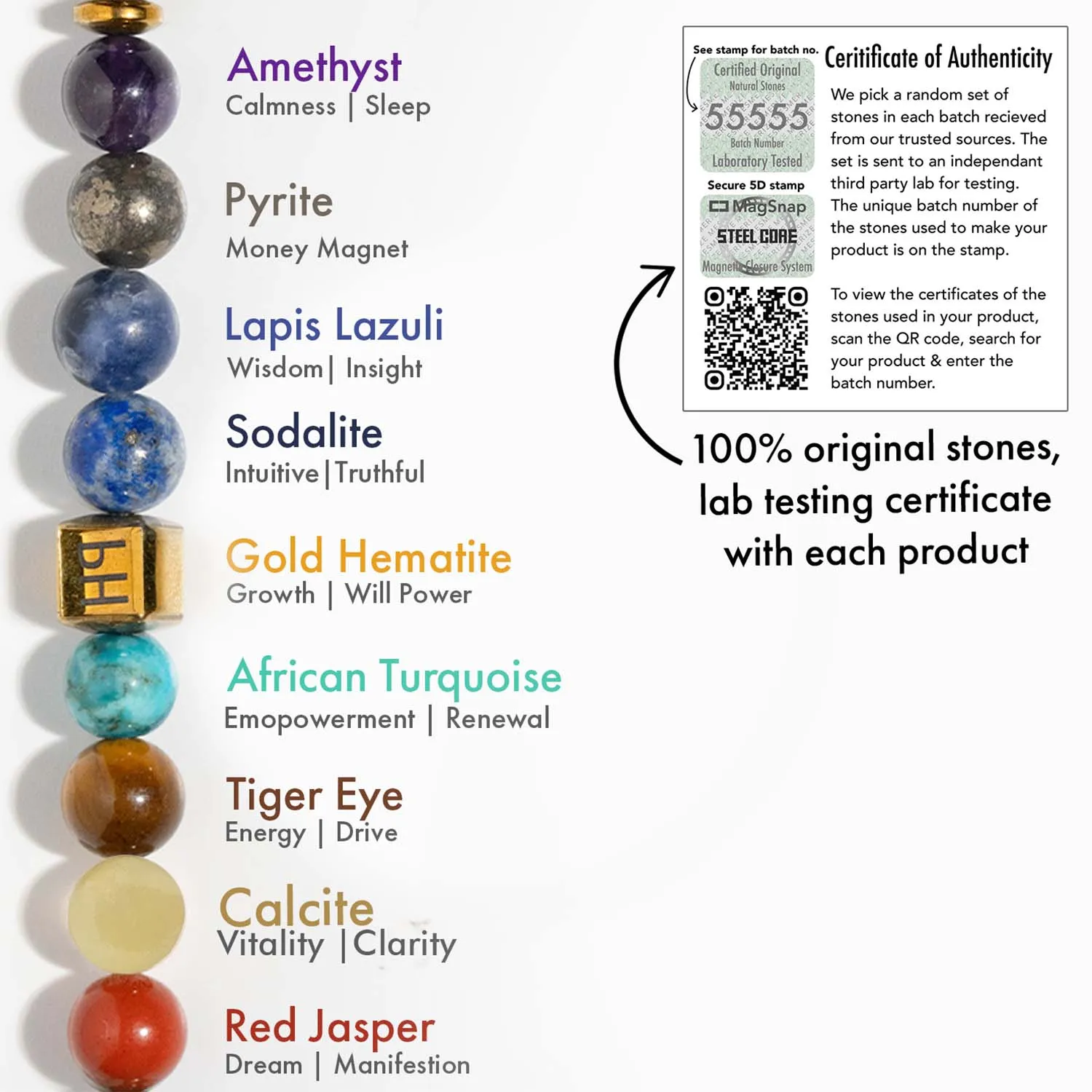 Personalised Money Magnet Pyrite 9 Chakra Natural Stone Bracelet With Magsnap2
