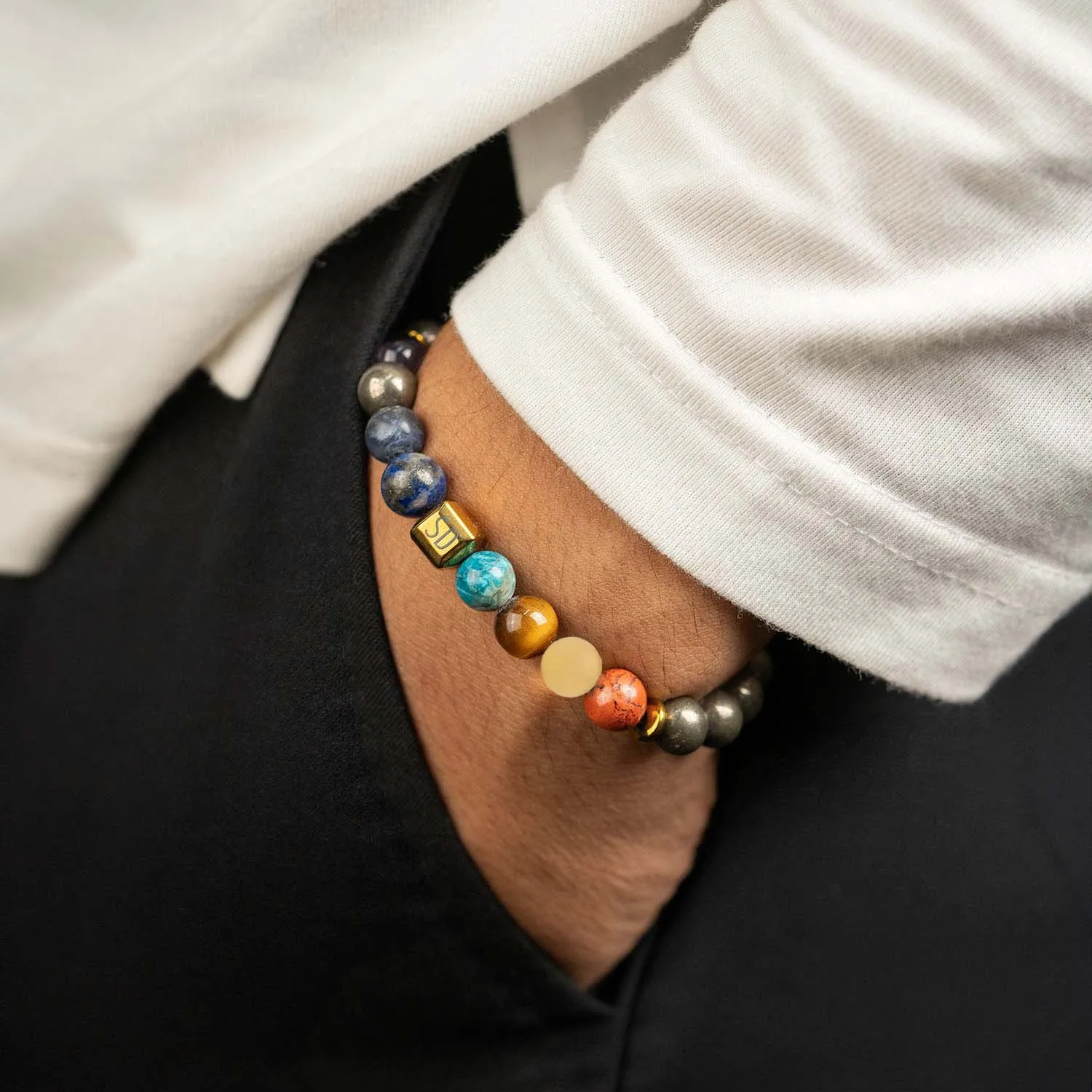 Personalised Money Magnet Pyrite 9 Chakra Natural Stone Bracelet With Magsnap2