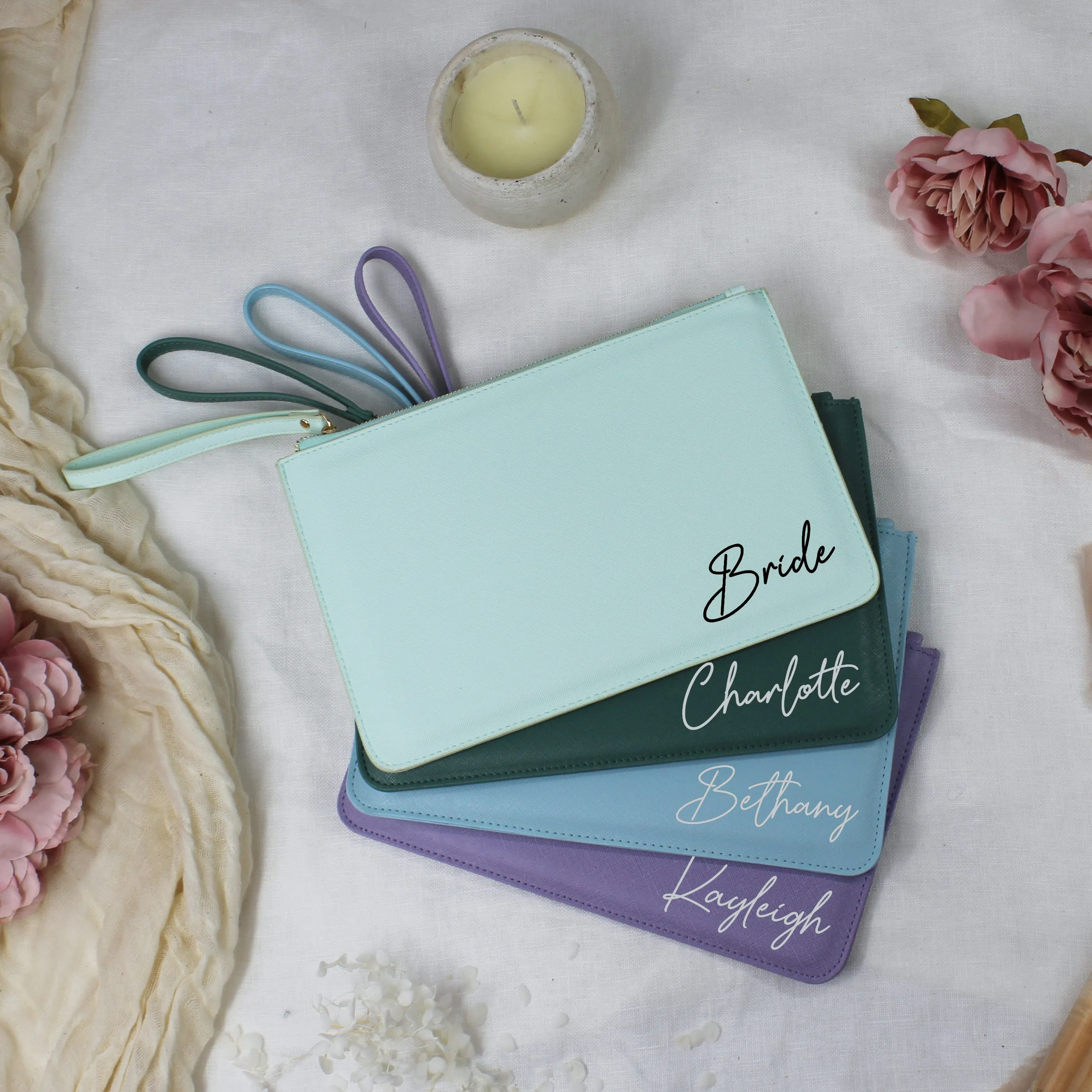 Personalised PU Leather Clutch Bag with Wristlet