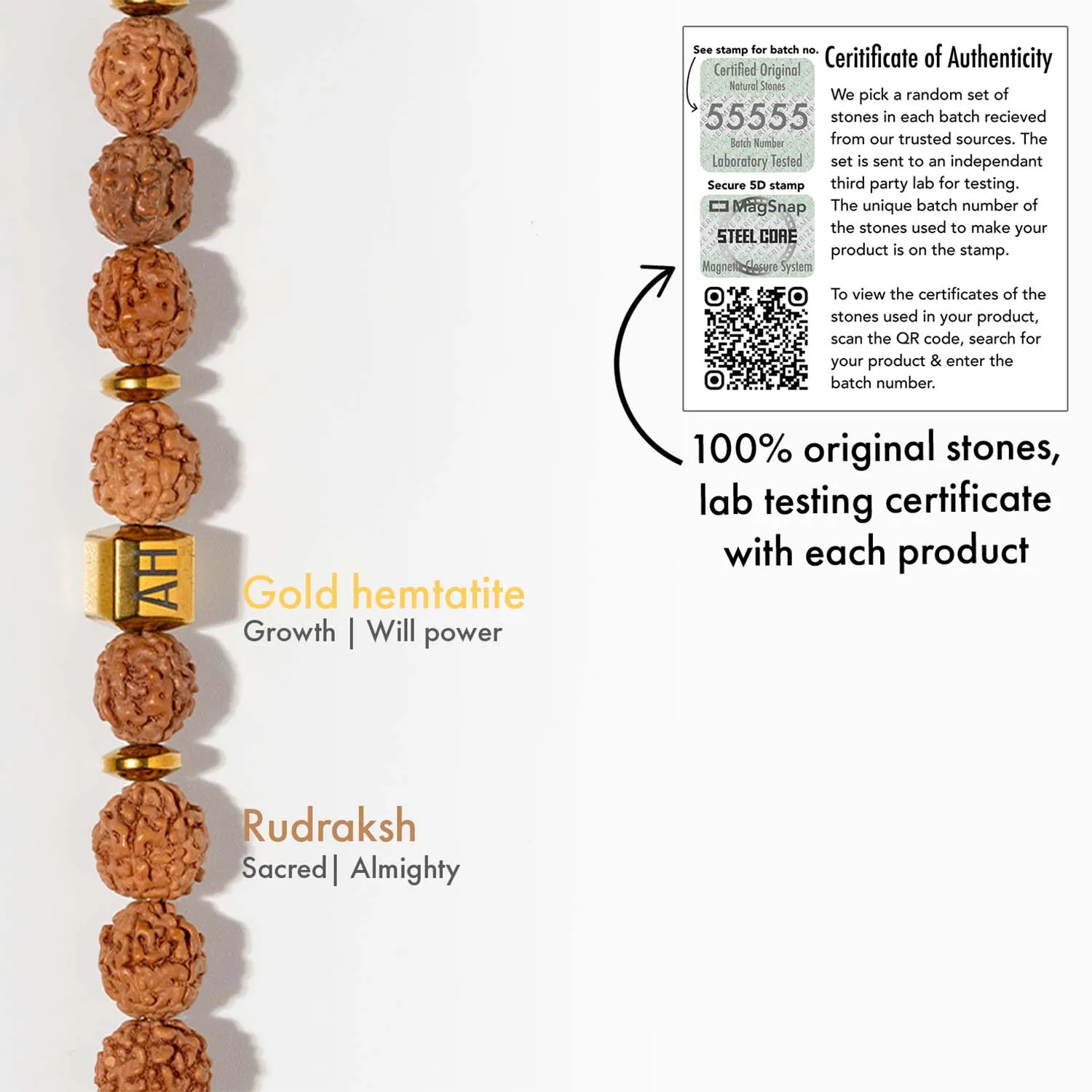 Personalised Spiritual Rudraksh Natural Stone Bracelet with Magsnap 2
