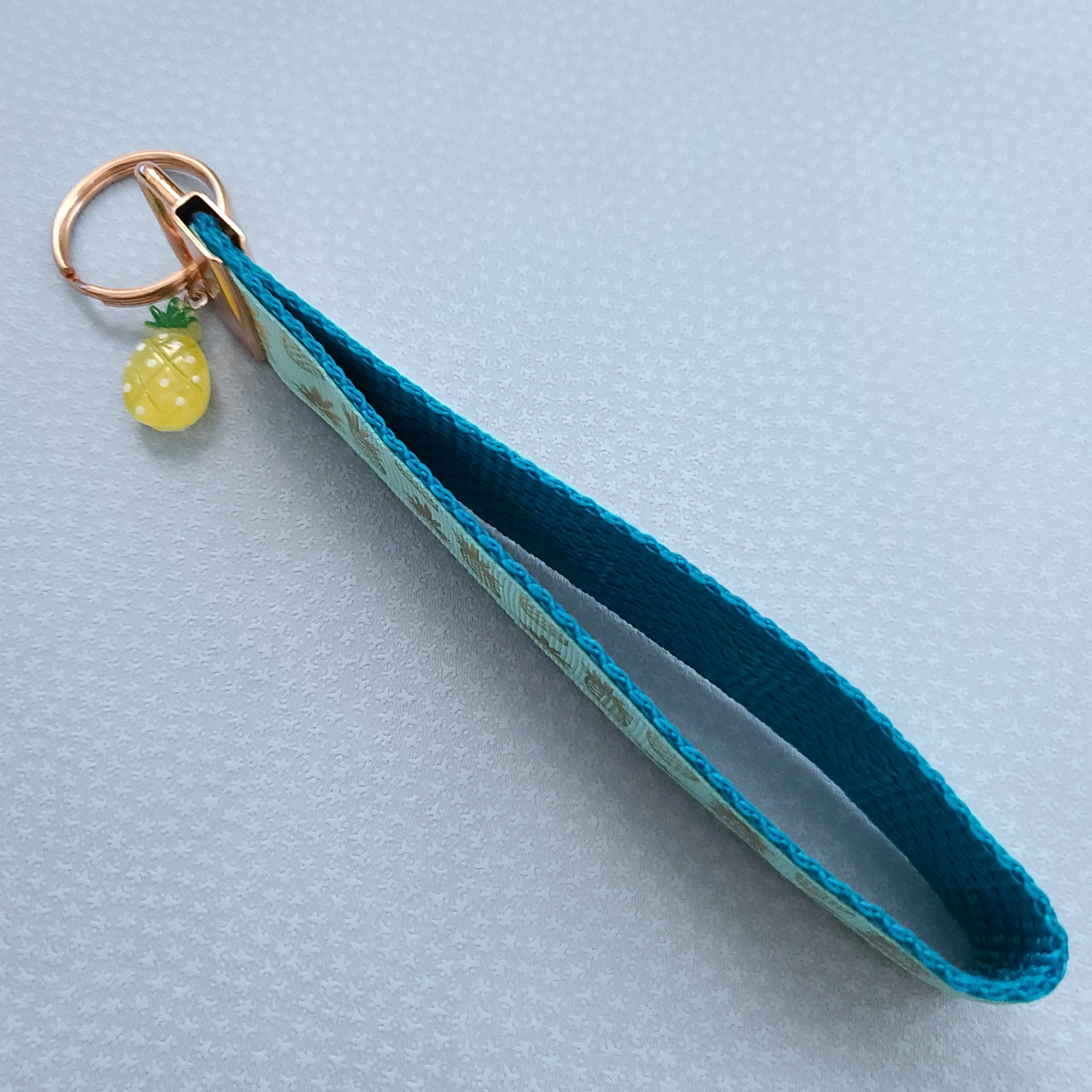 Pineapple Rose Gold Key Chain Fob - Foil printed Golden Pineapples with Adorable Pineapple Charm