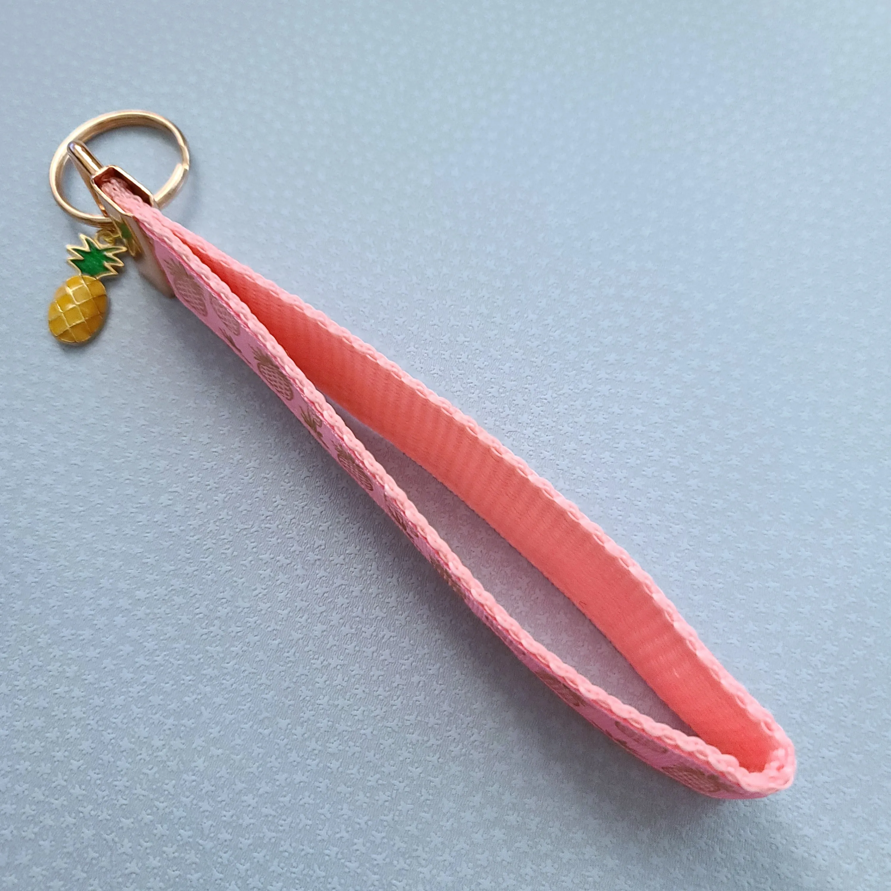 Pineapple Rose Gold Key Chain Fob - Foil printed Golden Pineapples with Adorable Pineapple Charm