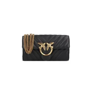 Pinko Women's Leather Wallet with Shoulder Strap Black