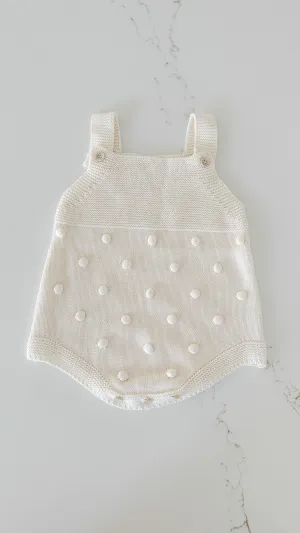 Pom Pom Knit Romper - Pure White