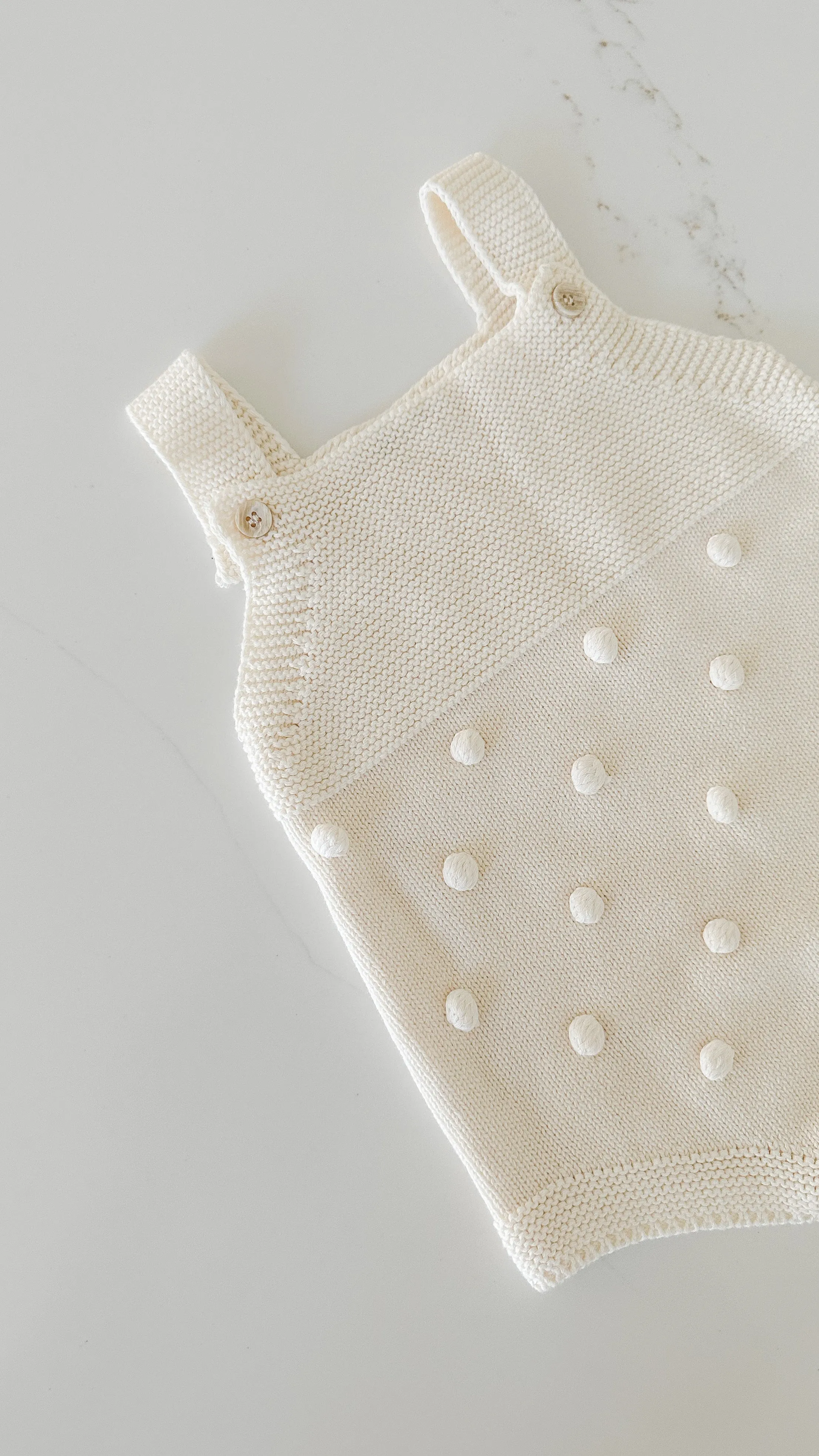 Pom Pom Knit Romper - Pure White
