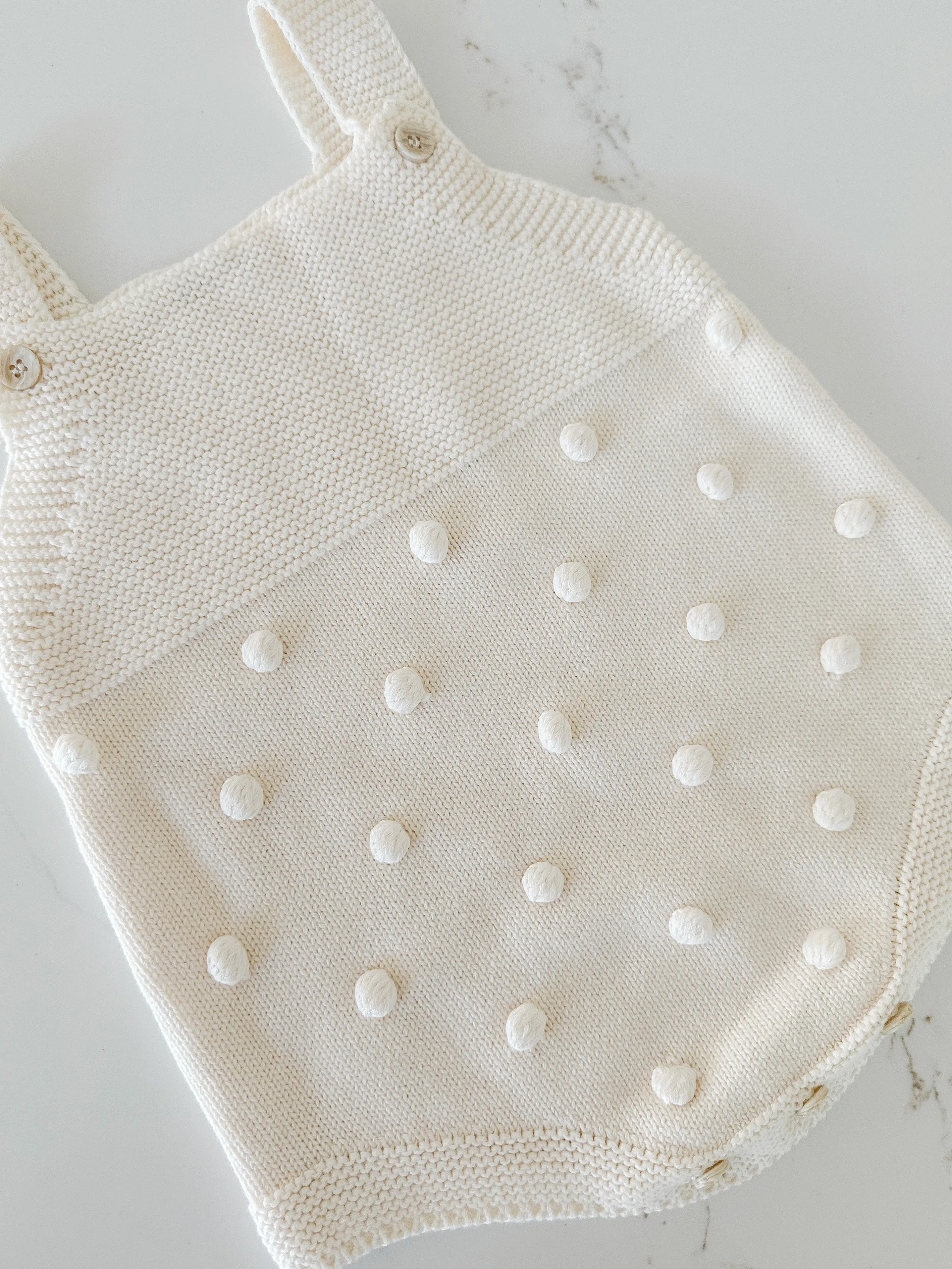 Pom Pom Knit Romper - Pure White