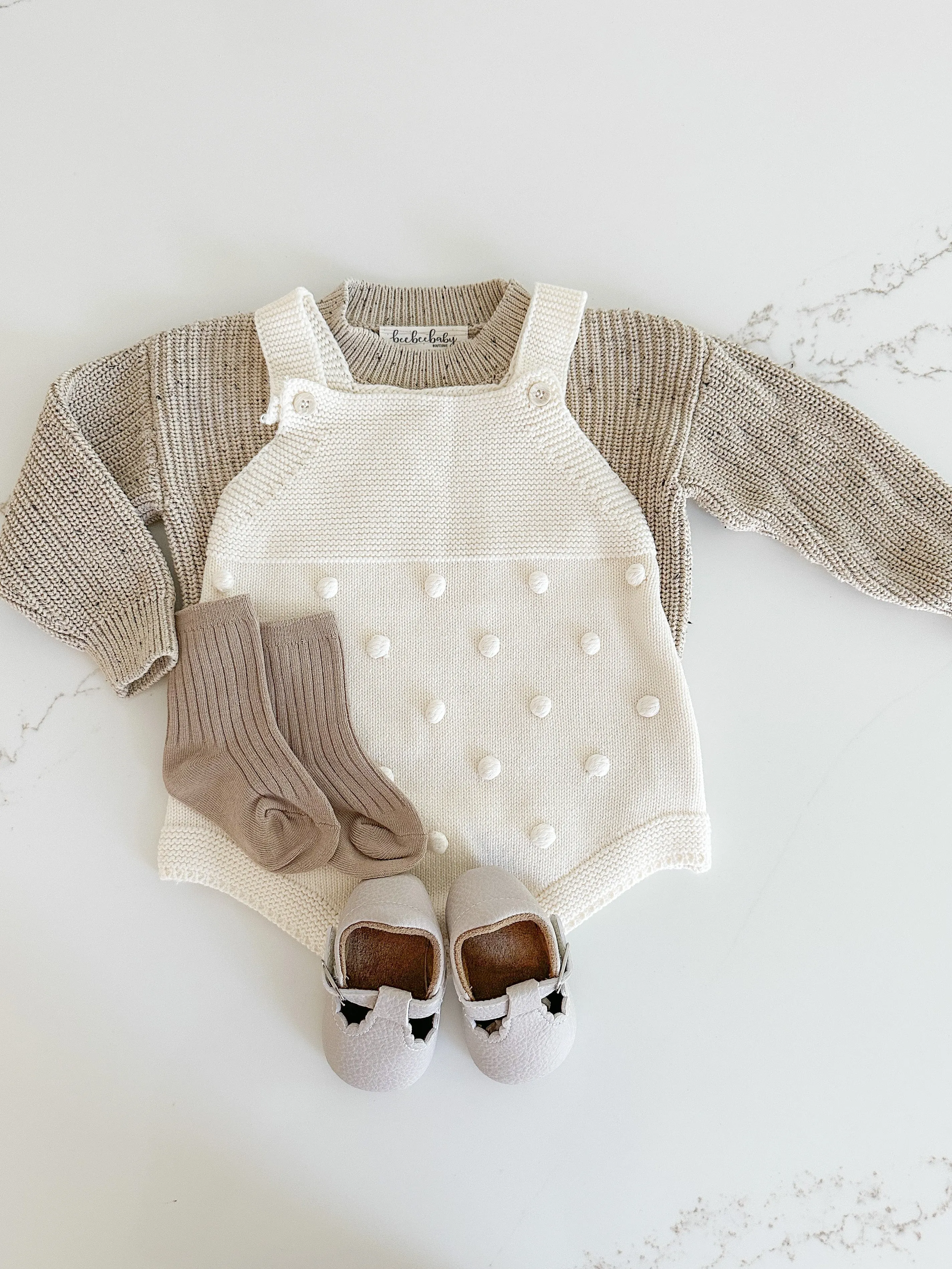 Pom Pom Knit Romper - Pure White