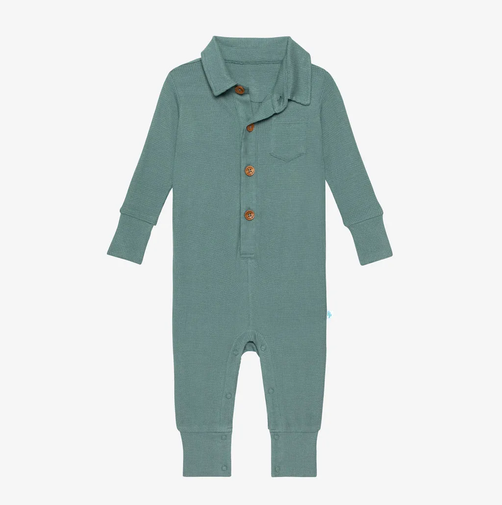 Posh Peanut Arctic Waffle L/S Collared Henley Long Romper