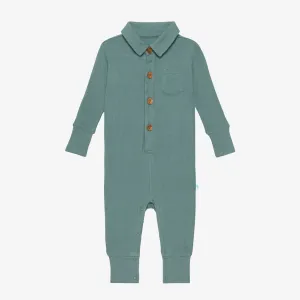 Posh Peanut Arctic Waffle L/S Collared Henley Long Romper
