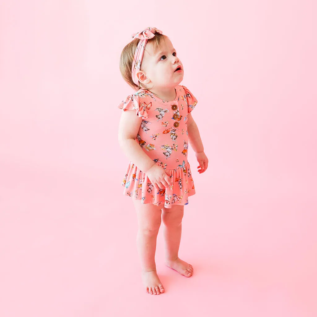 Posh Peanut Betty Ruffled Capsleeve Henley Twirl Skirt Bodysuit