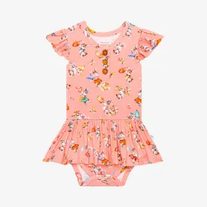 Posh Peanut Betty Ruffled Capsleeve Henley Twirl Skirt Bodysuit
