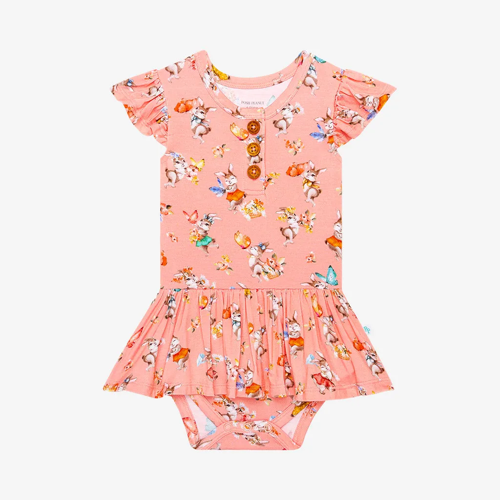 Posh Peanut Betty Ruffled Capsleeve Henley Twirl Skirt Bodysuit
