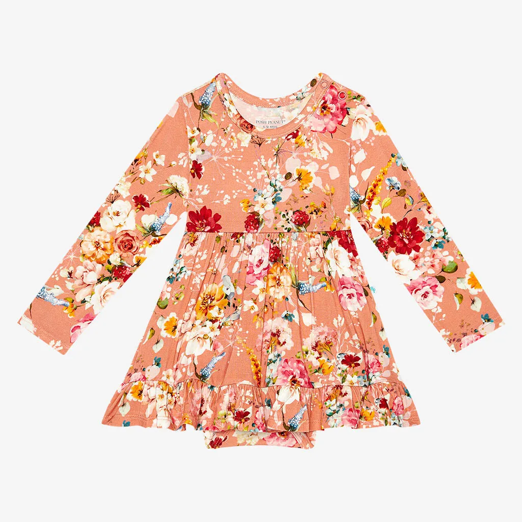 Posh Peanut Celia L/S Ruffled Bodysuit Dress