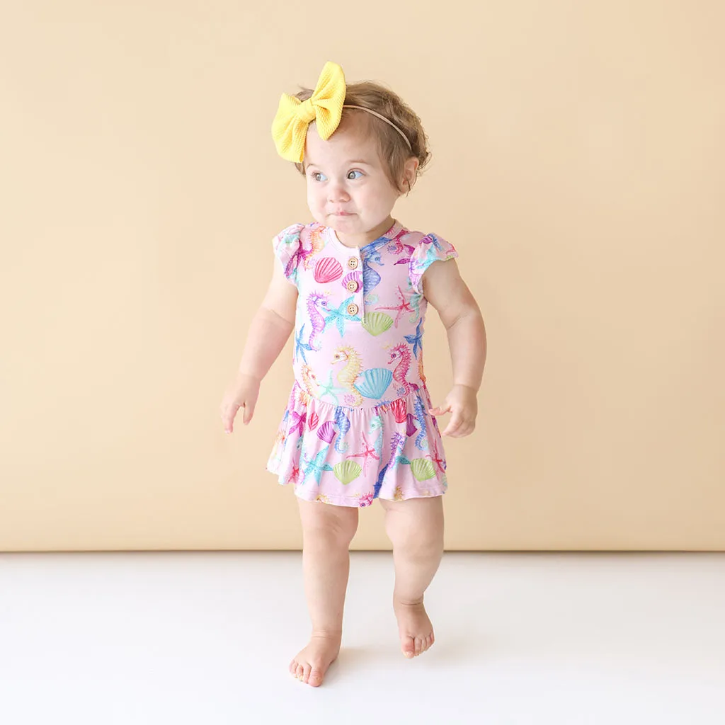 Posh Peanut Coral Ruffled Capsleeve Henley Twirl Skirt Bodysuit